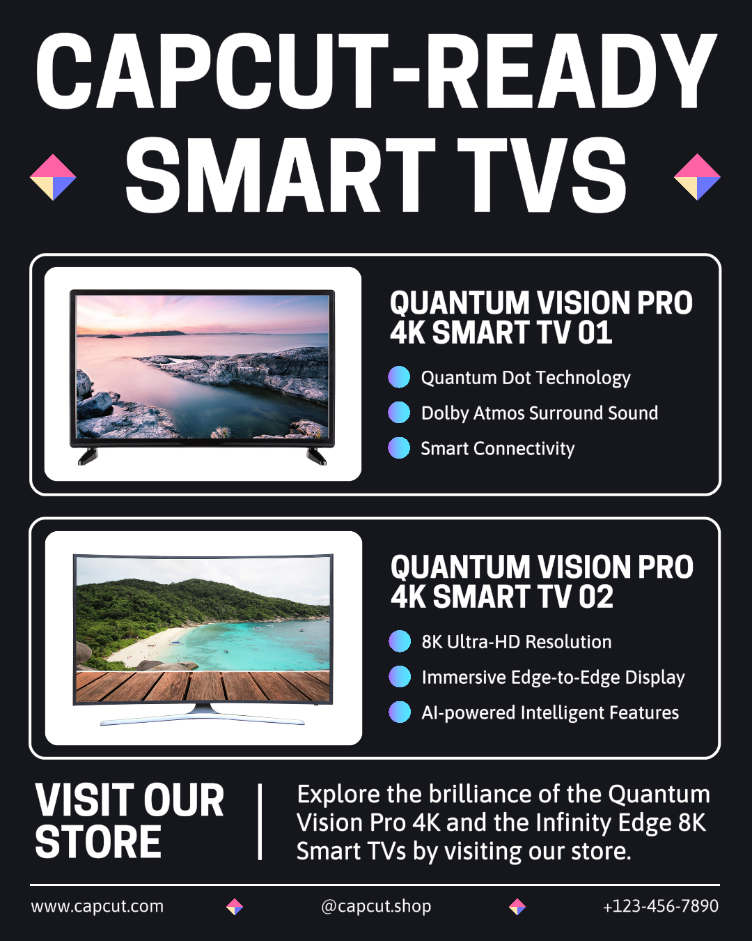 Elektronik Smart TV Display Instagram Post Schwarz Stil