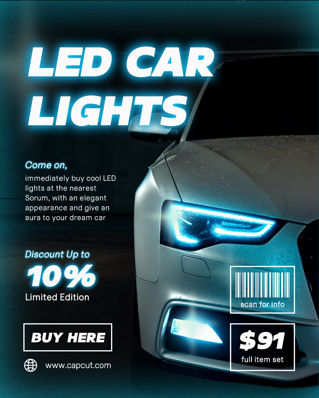 Luz LED do carro IG Potrait Aqua Blue