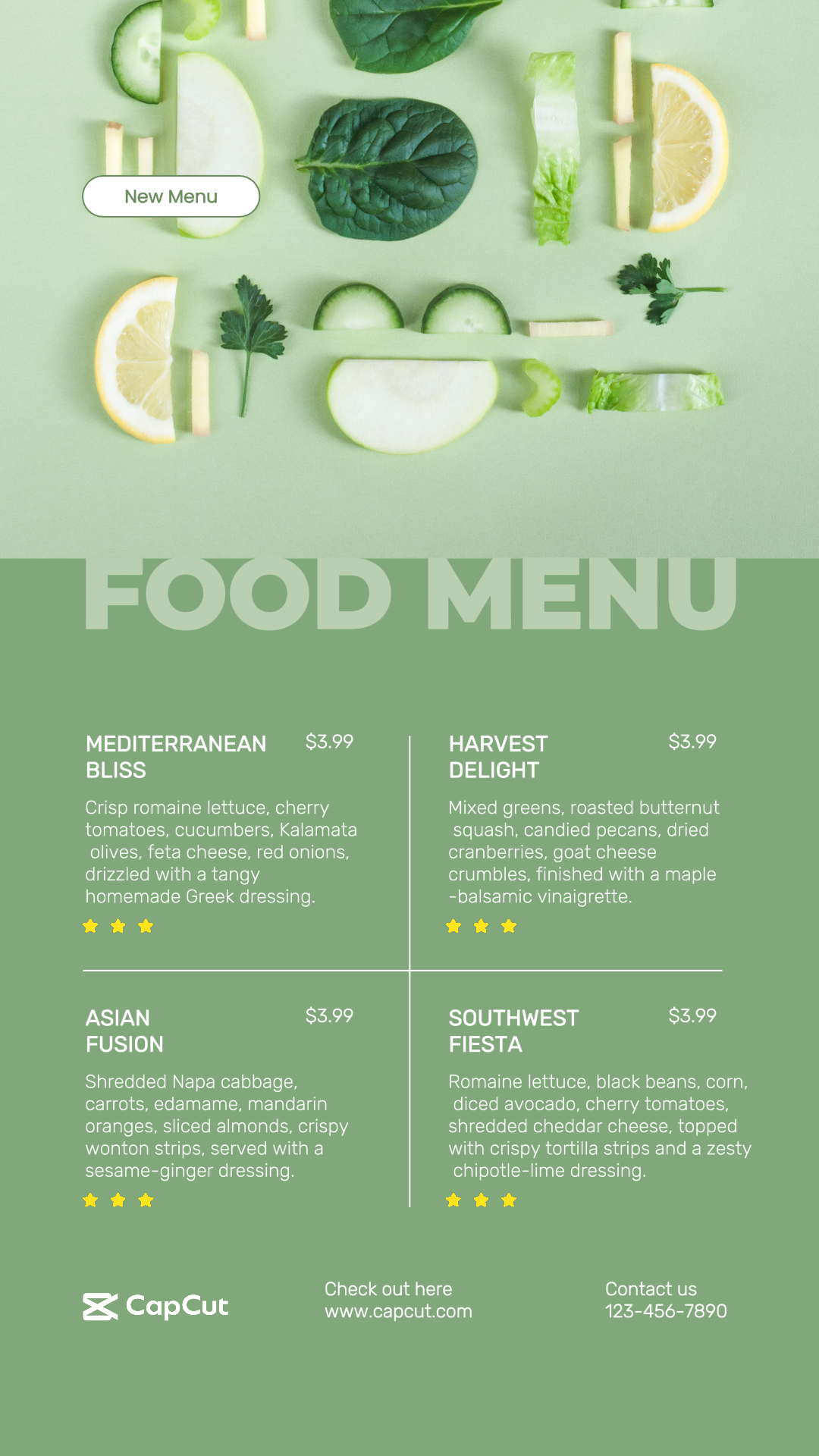 Food Salad Restaurant Menu Instagram Story