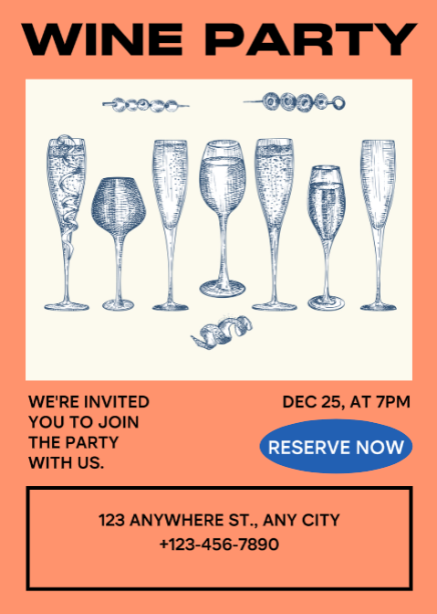 Cartão não comercial Convite Wine Party Bege Orange Minimalist