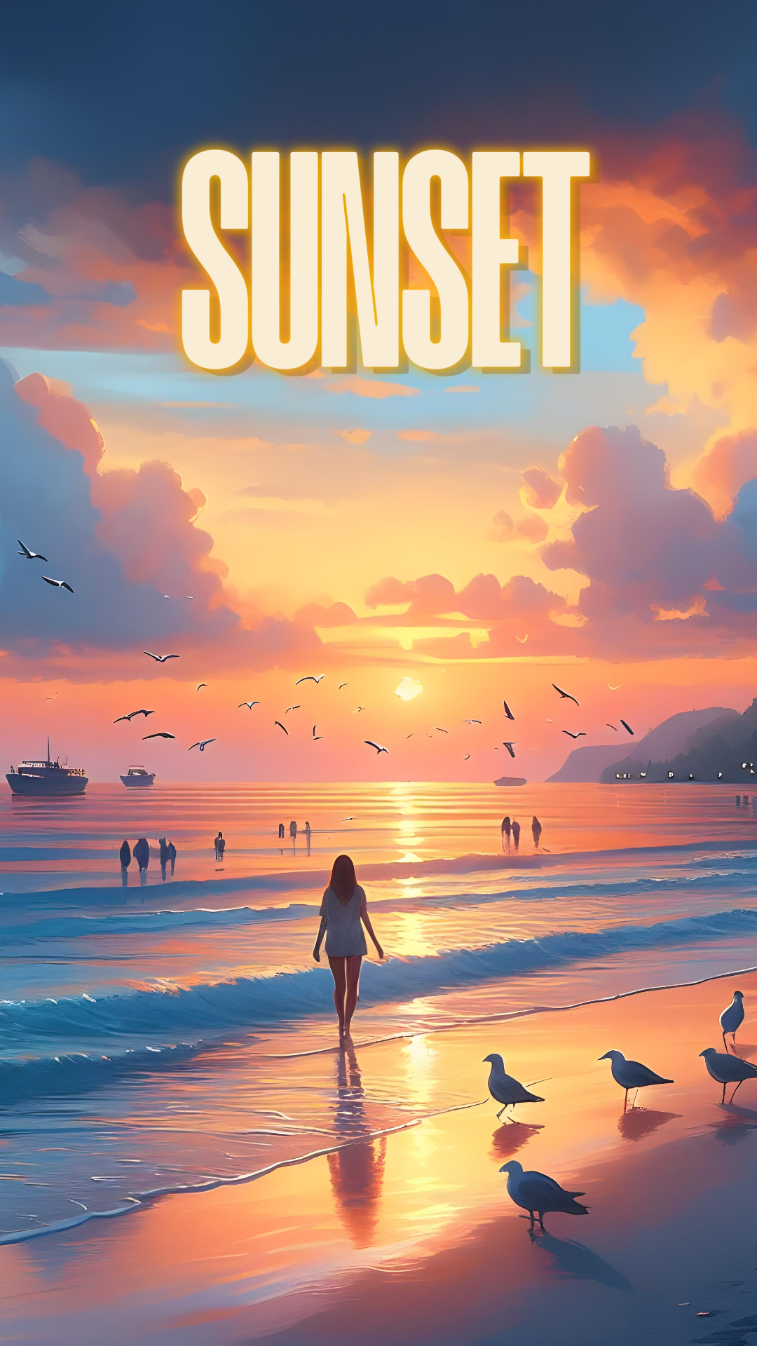 Fondo de pantalla cartel creativo puesta de sol en la playa