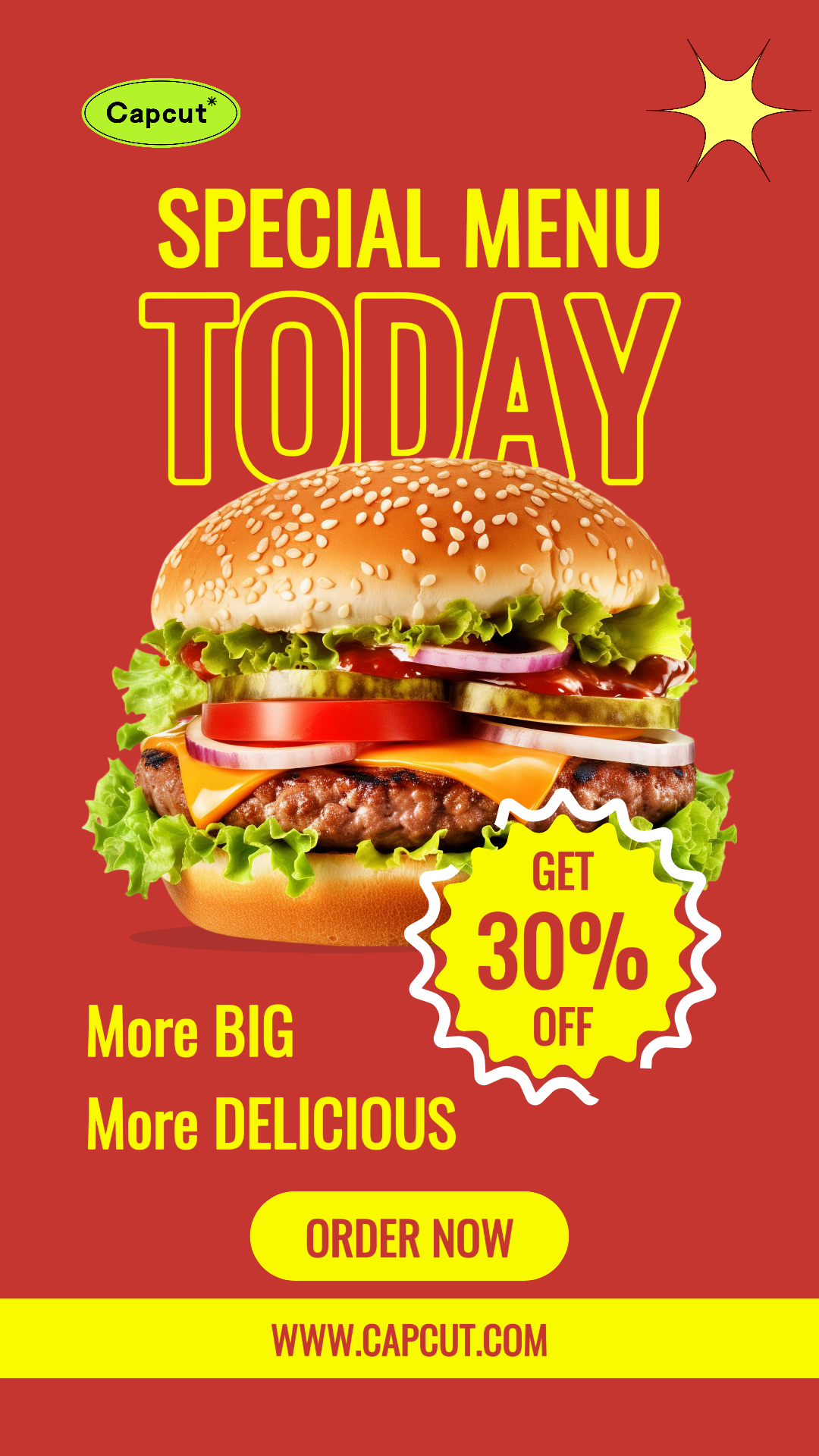 Poster de marketing de alimentos e bebidas Promoção Instagram Story Burger Vermelho e Amarelo