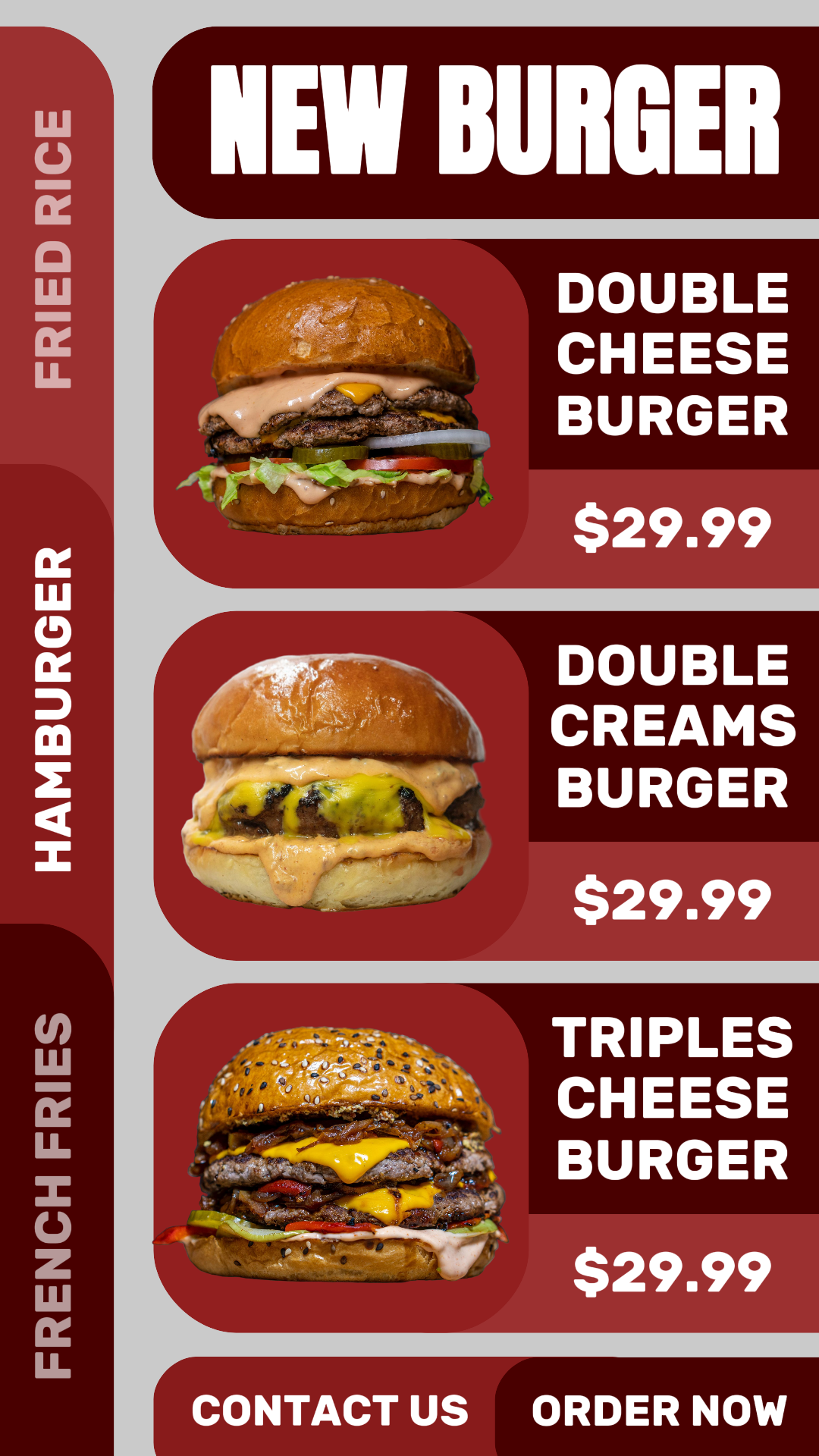 História do Instagram da promoção de hambúrguer de comida