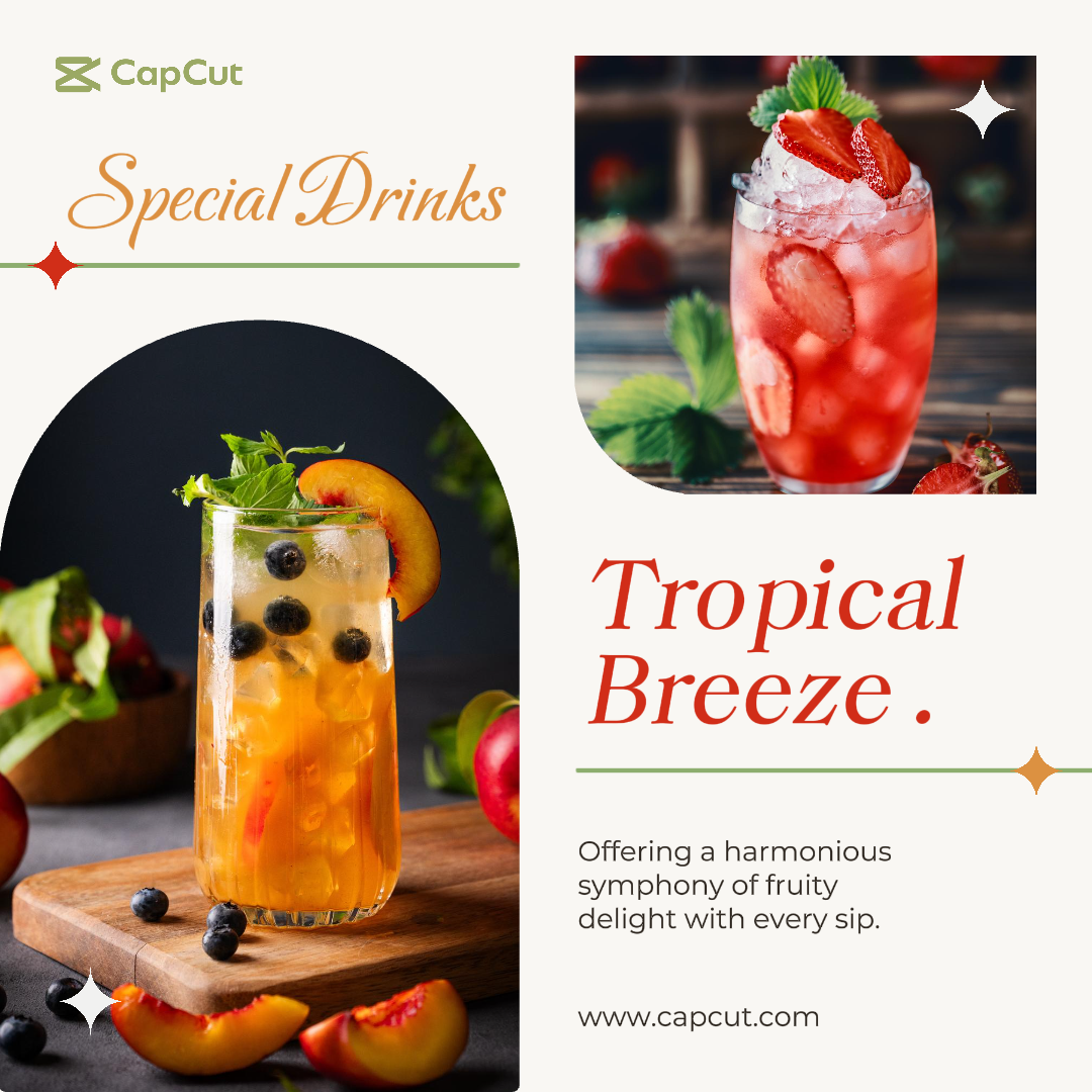 Makanan & Minuman - Poster Pemasaran Tampilan Produk Angin Tropis Minuman Buah Posting Instagram