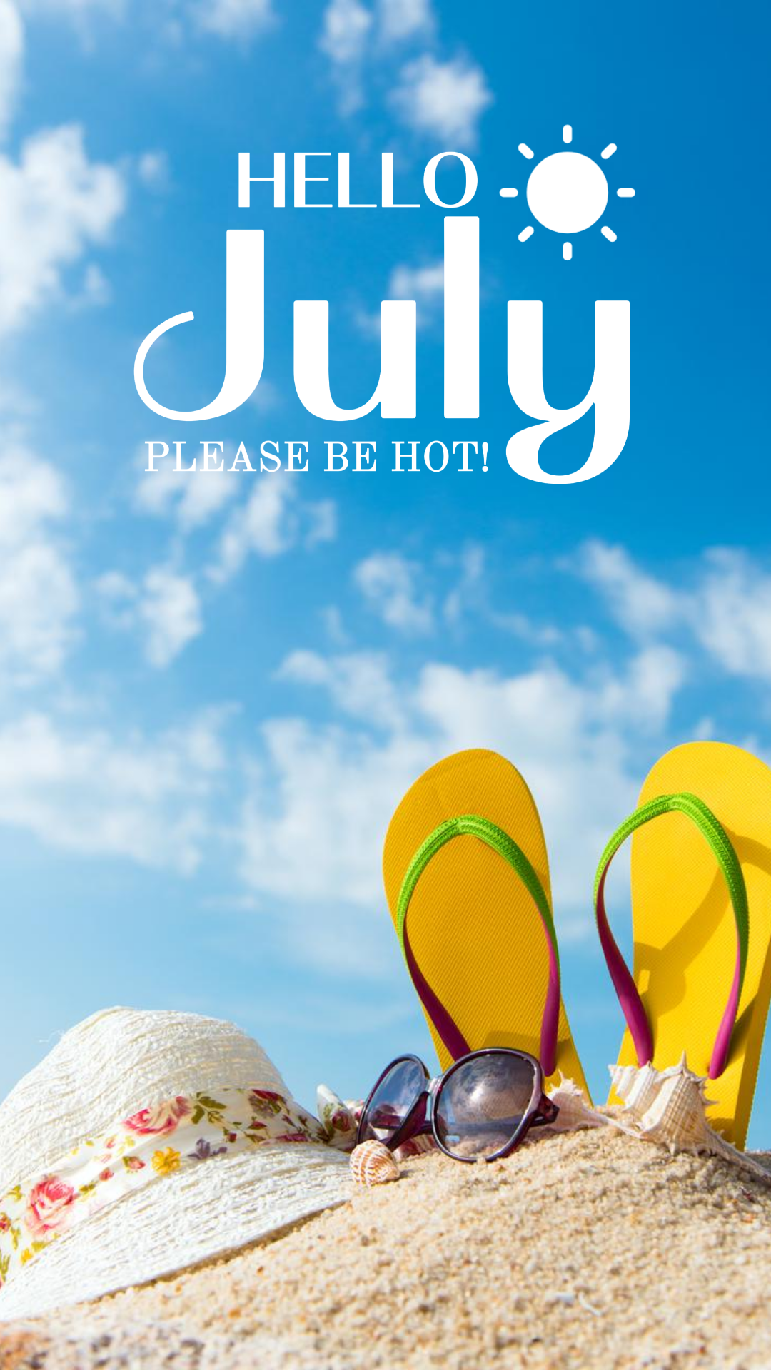 Hello July creative poster instagram story simple white ocean