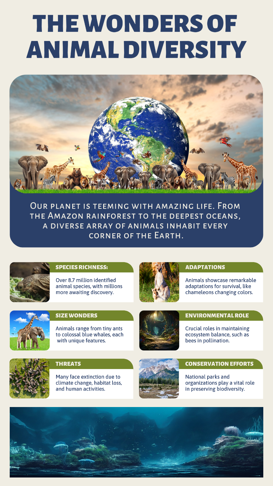 Infográfico de não comercialização As maravilhas da diversidade animal