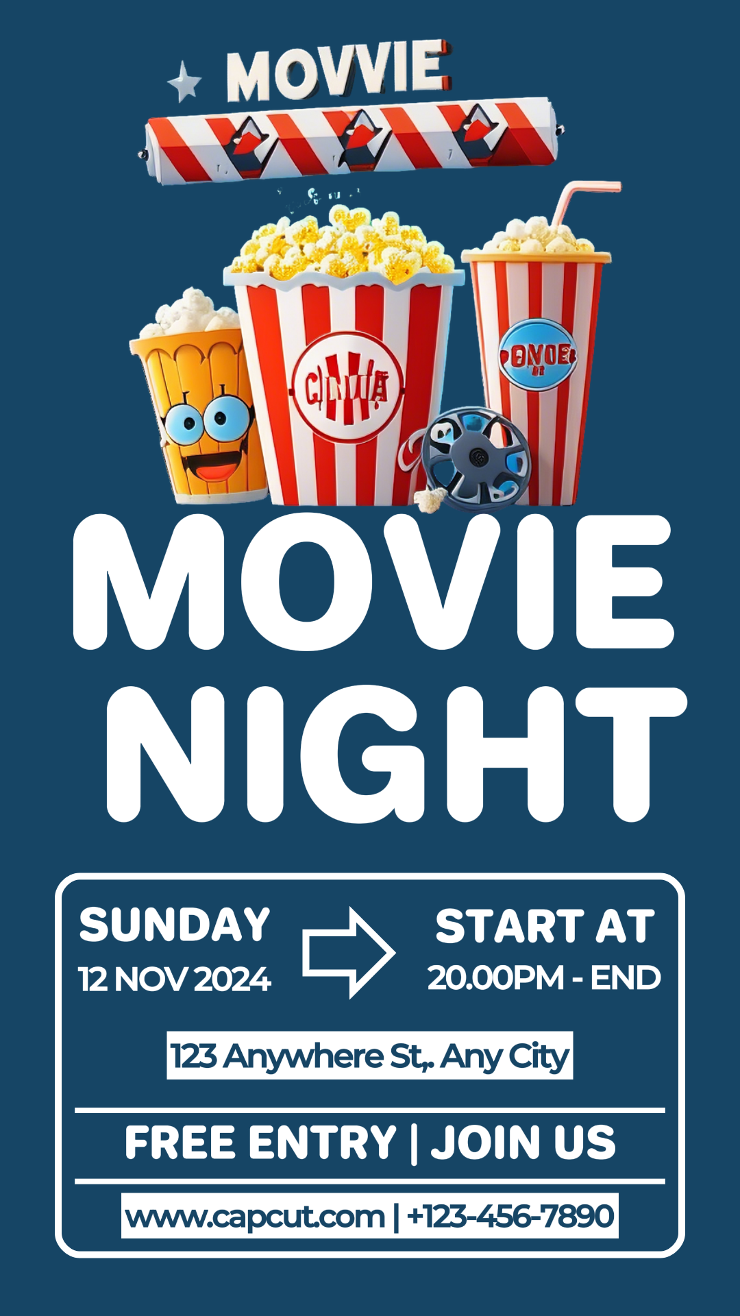 Cartel De Marketing De Entretenimiento Noche De Película Historia De Instagram