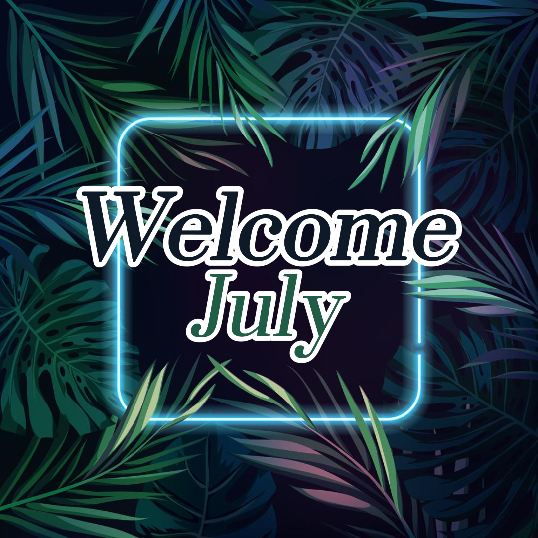  Hola julio cartel creativo publicación de instagram azul blanco negro verde