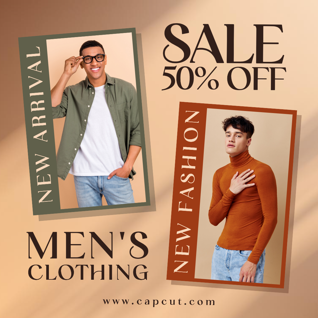 Vestuário marketing cartaz promoção roupas masculinas post no instagram