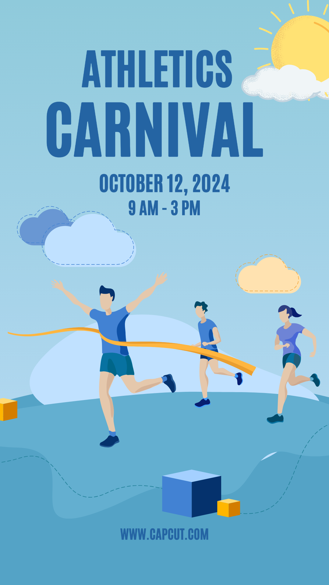 Sport und Match Leichtathletik Karneval Kreatives Poster Instagram Story Blau und Weiß Einfach