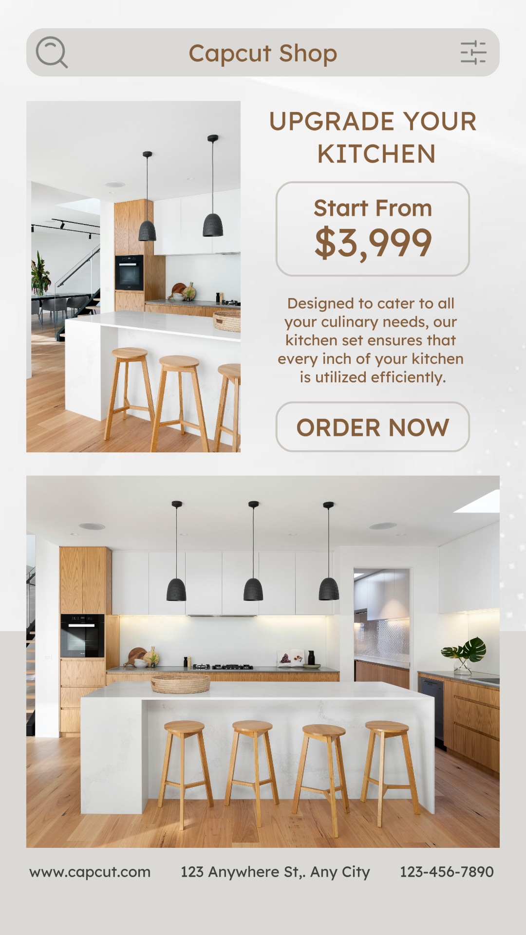 Cartel de marketing de collage minimalista Conjunto de cocina de publicación de Instagram gris