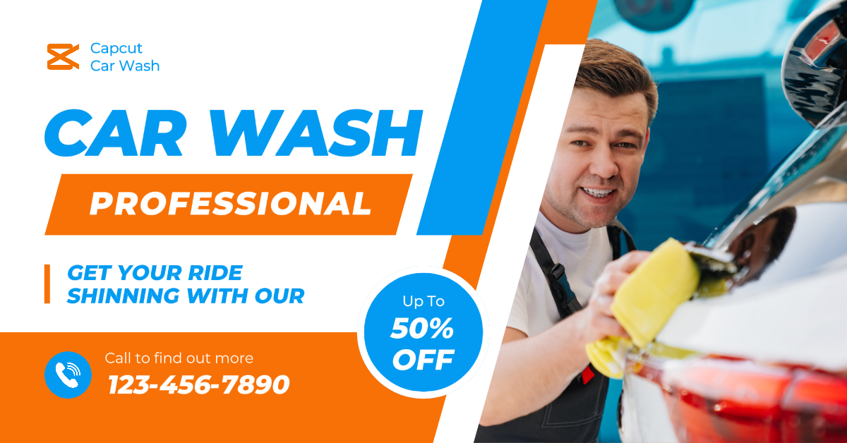 Facebook Ads Car Wash Marketing Poster Orange