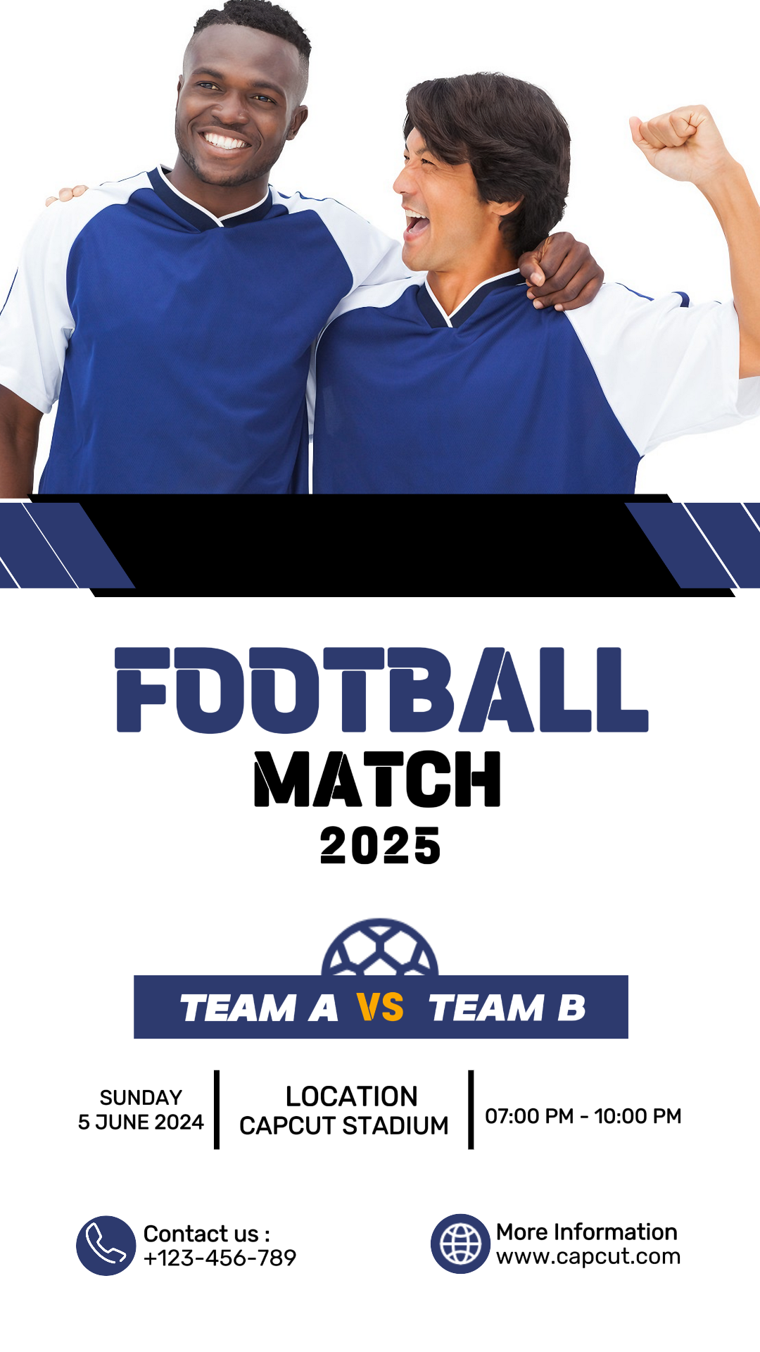 Esportes e jogo futebol criativo cartaz instagram história futebol jogo azul branco