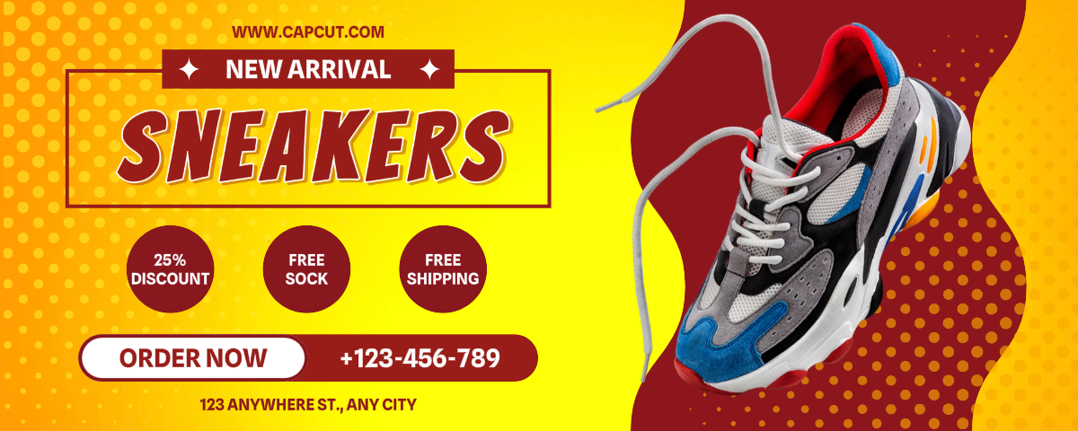 Produto de promoção de tênis recém-chegados capa de contração amarela vermelha