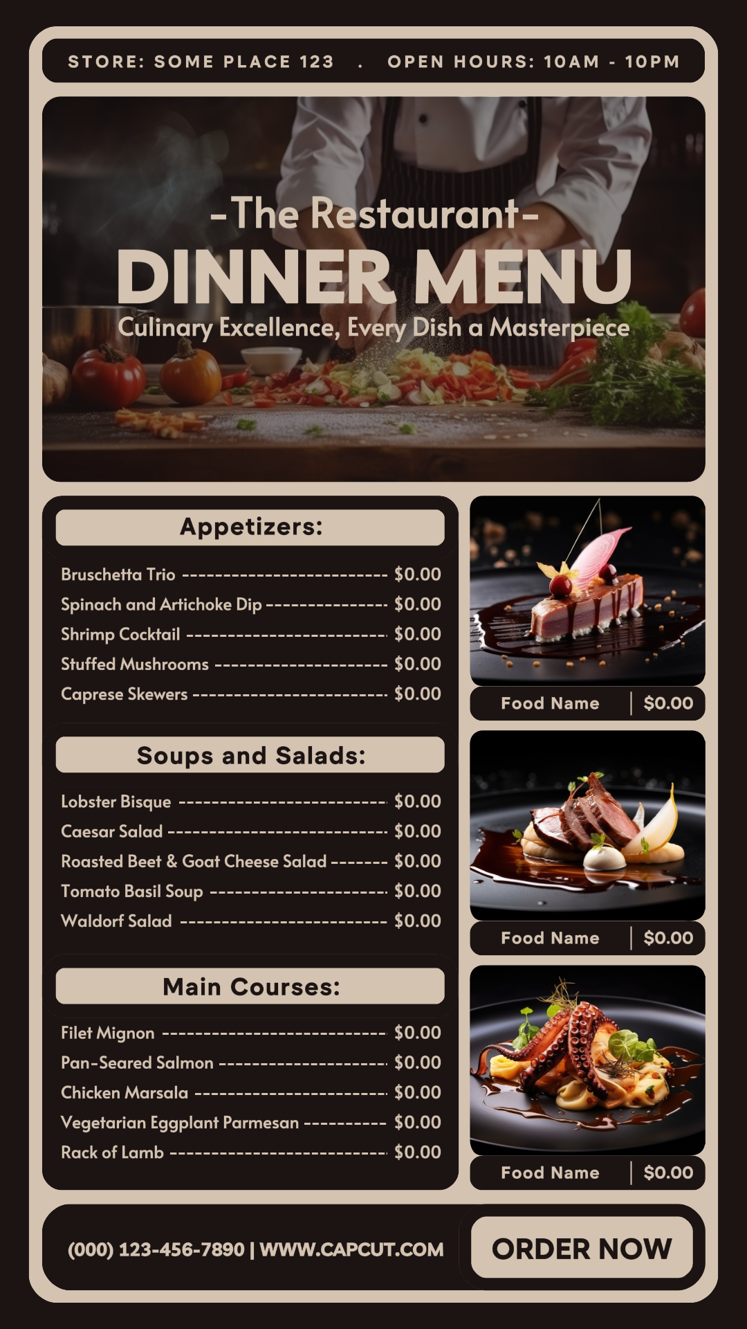 Jantar de menu sem marketing 