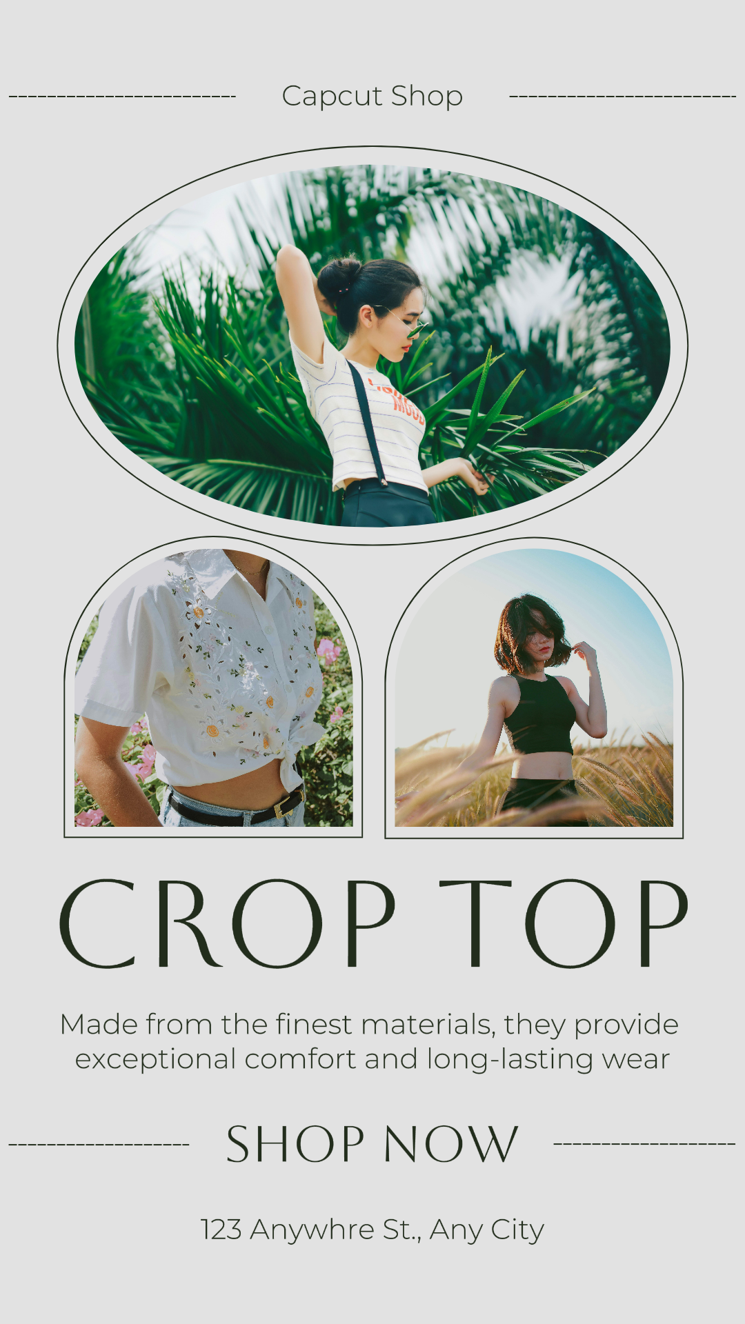 Clothing and shoes marketing poster product display instagram story crop top