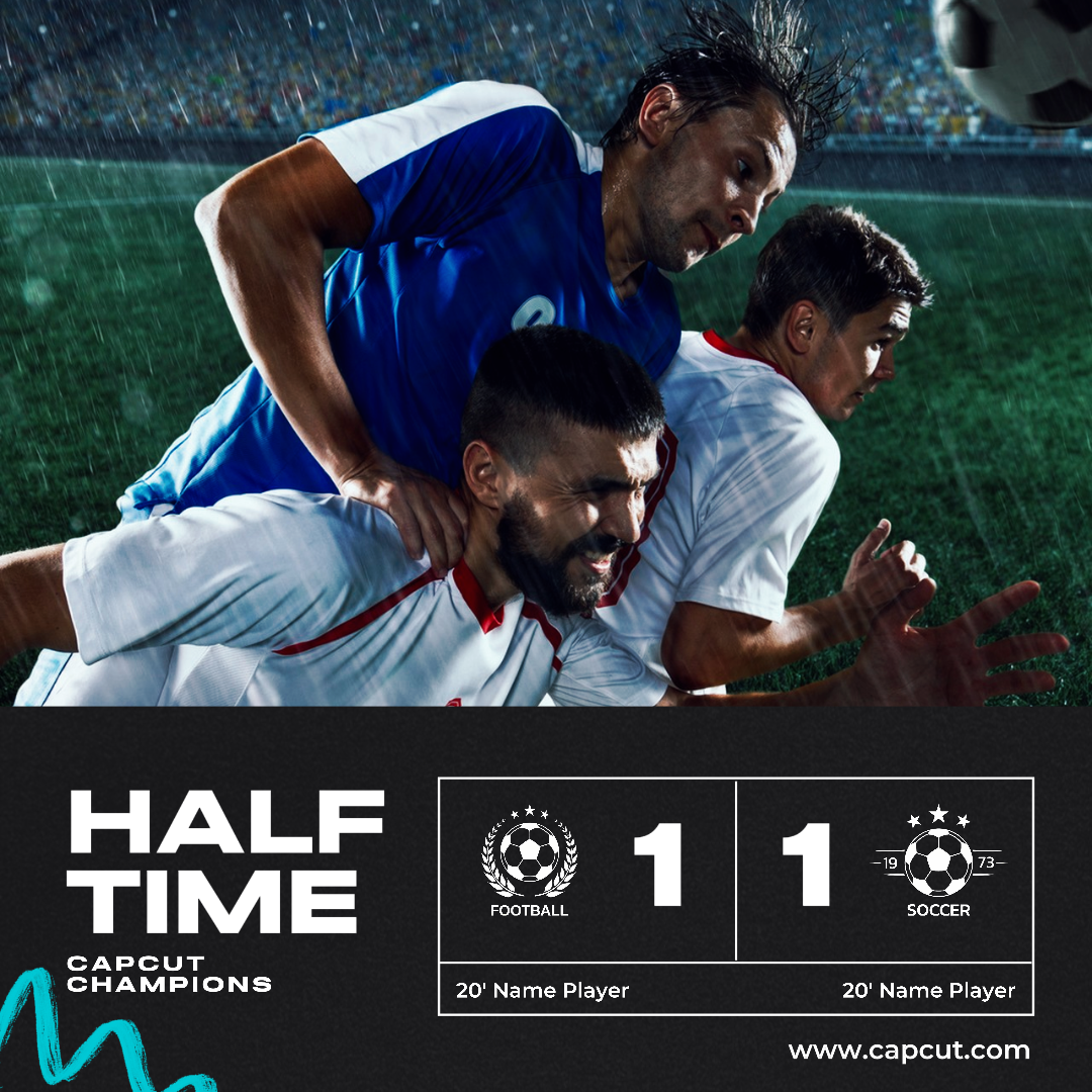 Sport und Spiel Marketing Poster Fußball Fußball Halbzeit Instagram Post Schwarz und Blau Neon