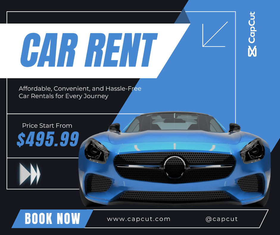 Voitures - Affiche marketing Location de voiture Publication Facebook Bleu et noir