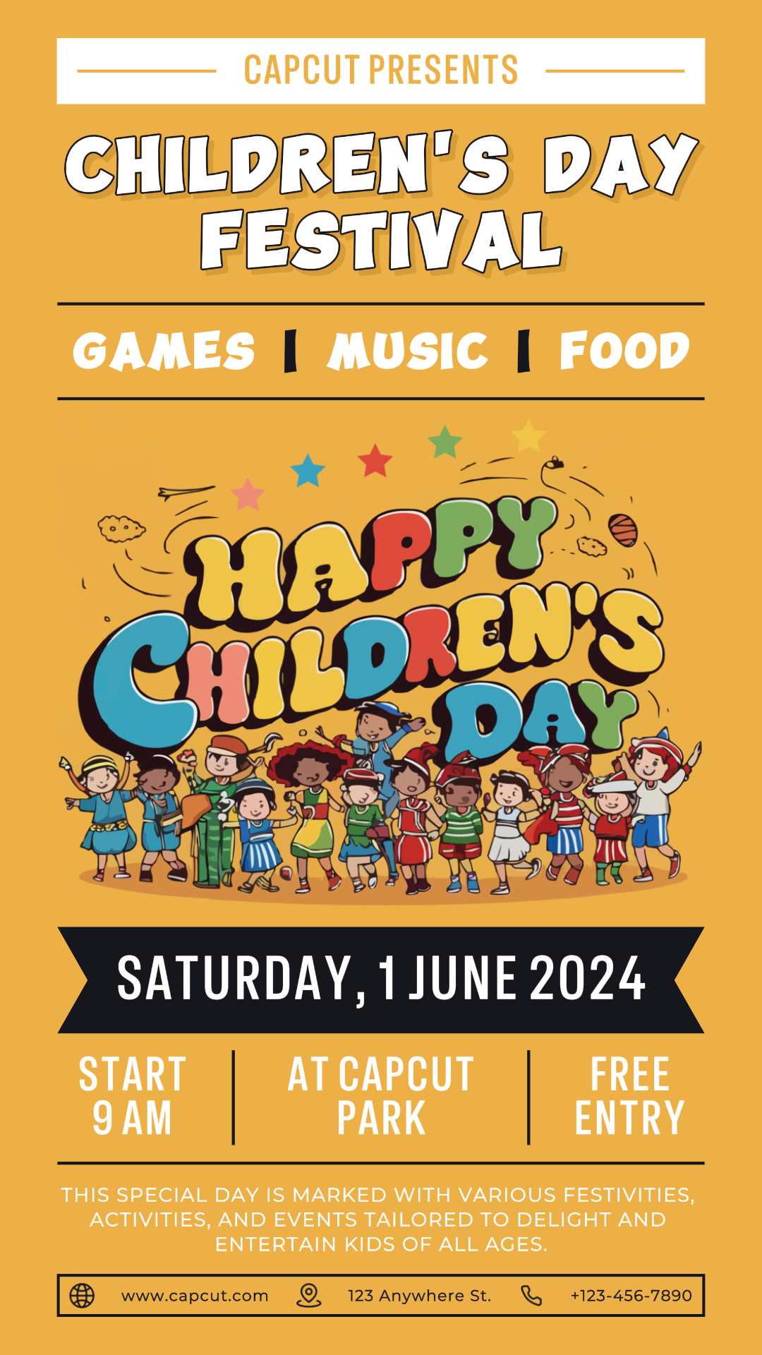 Affiche créative du festival de la fête des enfants TikTok Post Cartoon Style