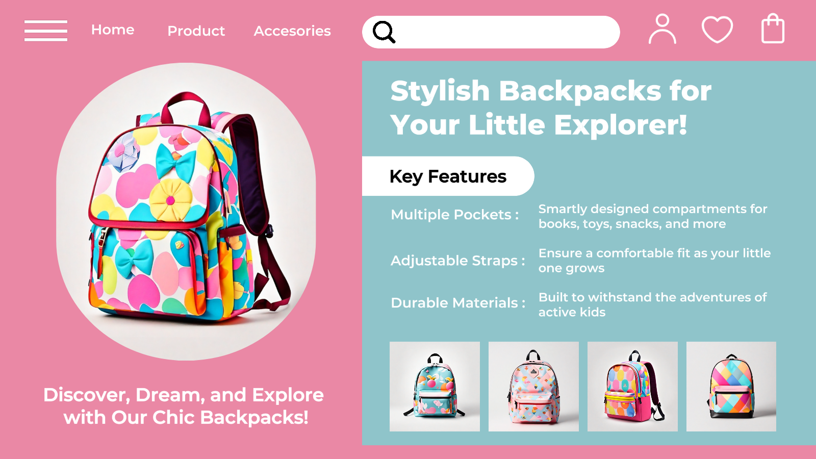 Mochilas de Moda para Niños Exhibición de Productos