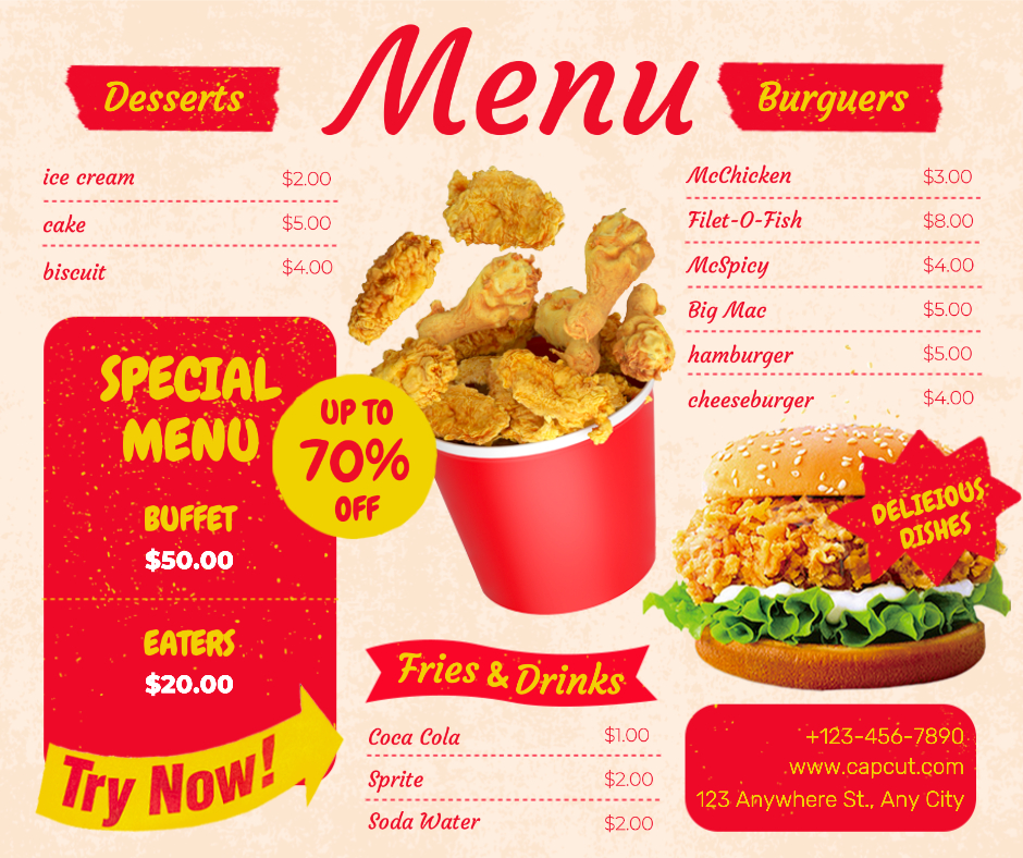 Menú de comida Promoción de ventas Retro