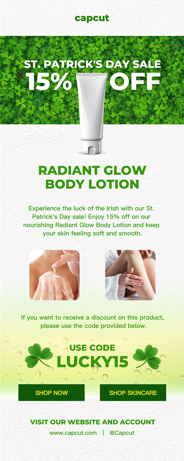 St. Patrick's Day Direct Marketing EDM Newsletter White Green Yellow