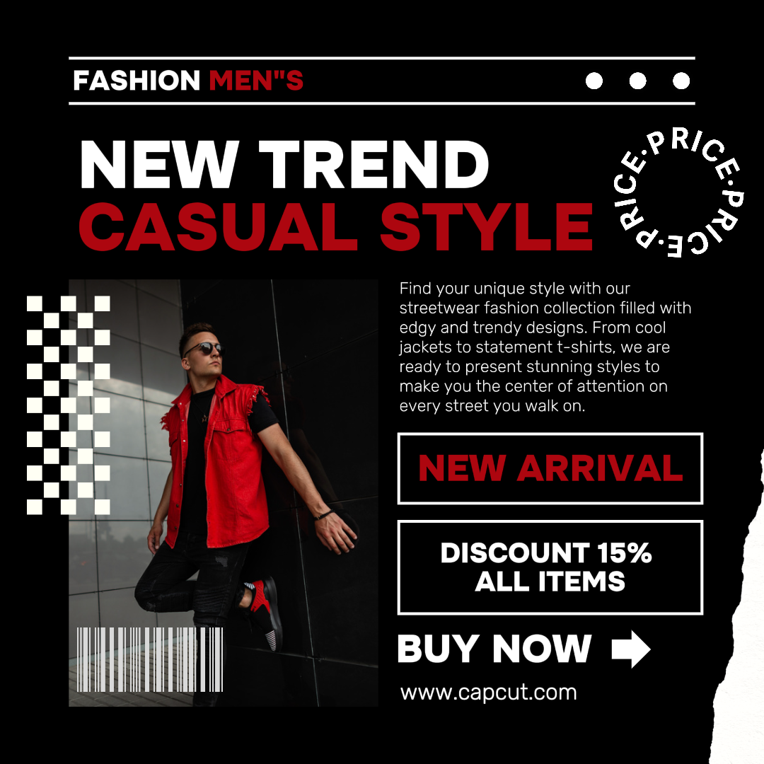 Promoción De Moda Instagram Post Streetwear Negro Rojo