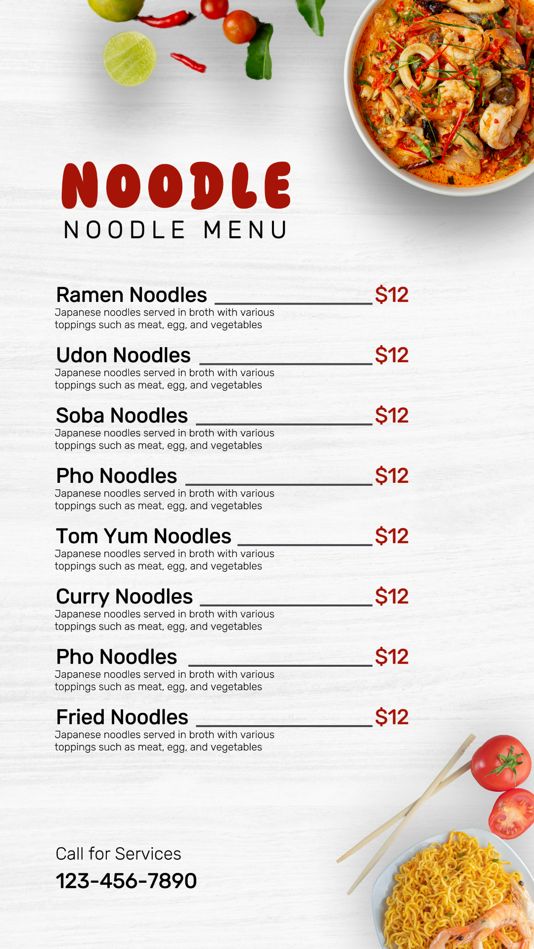 Food and Beverage Noodle Menu
