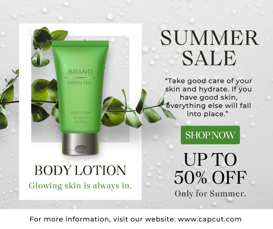 Promosi Perawatan Kecantikan Lotion Tubuh Facebook Post Gray & Green Minimalist