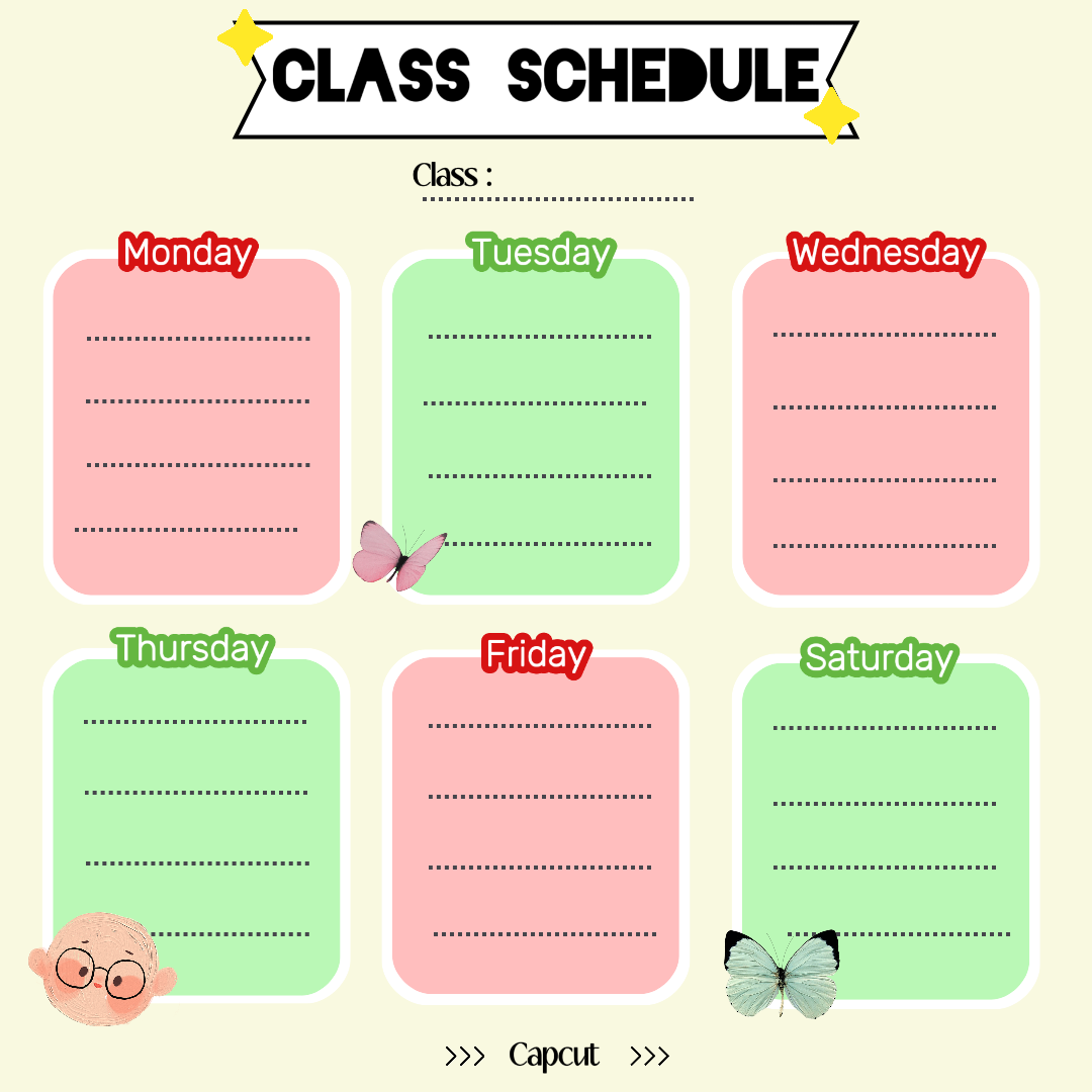 Jadwal kelas non-pemasaran instapost grid paper aesthetic 