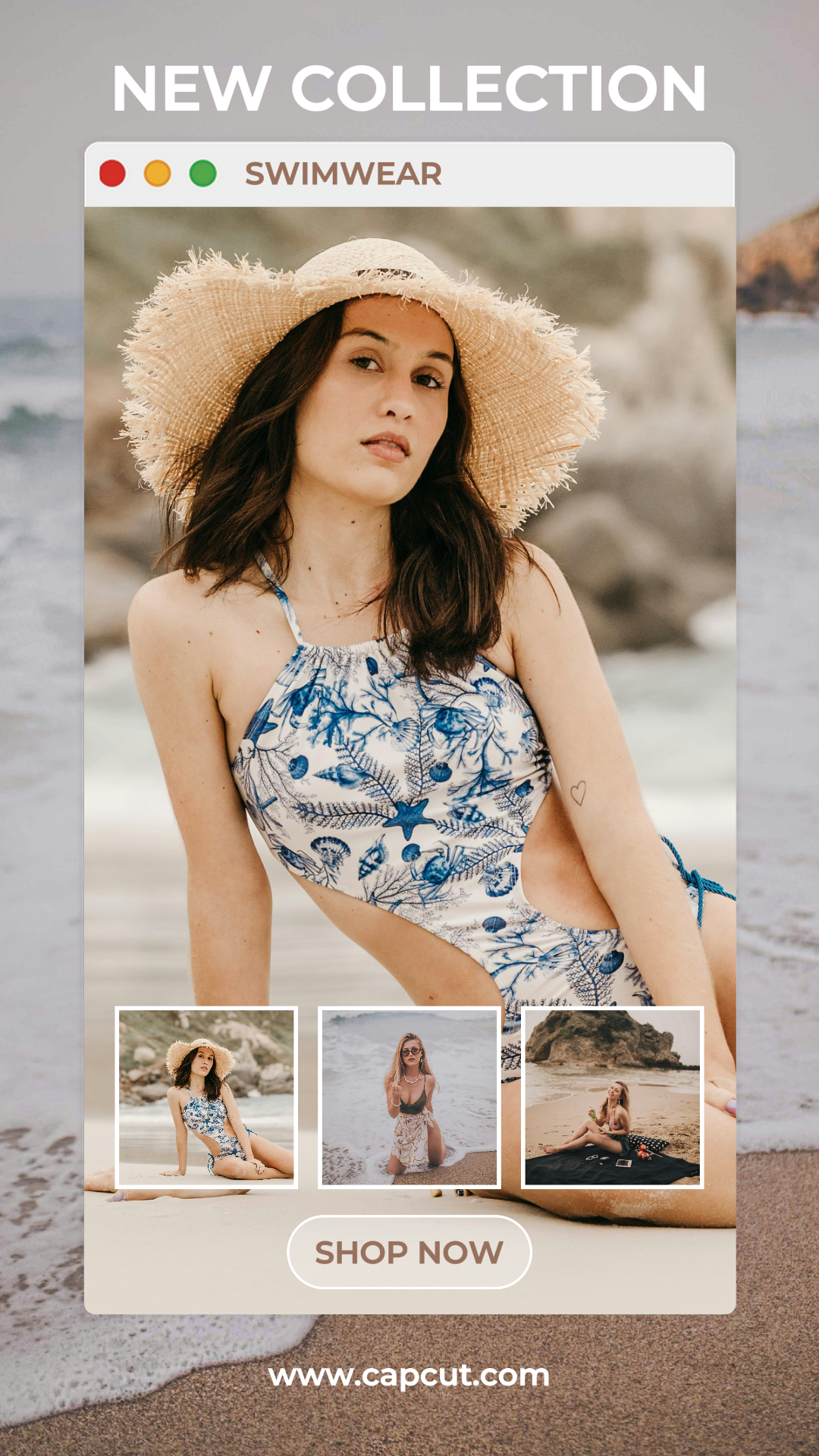 Clothing and shoes marketing poster new collection swimwear instagram story