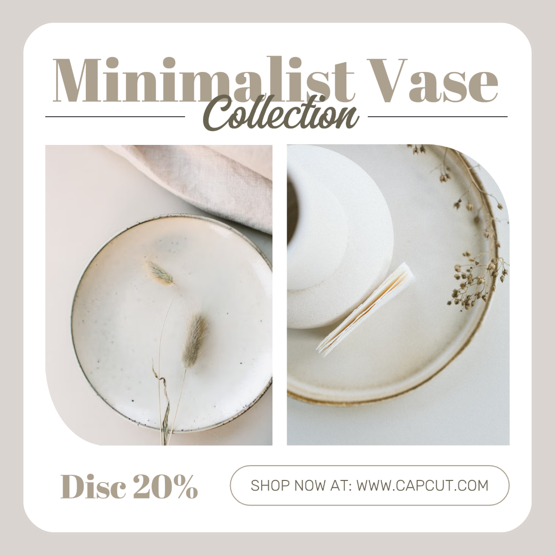 Minimalist Collage Marketing Poster Instagram Post Vase Display Beige White