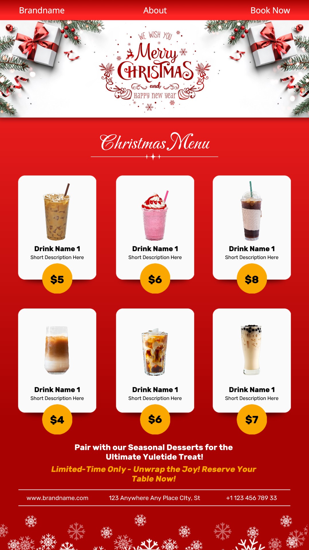Menu des boissons de Noël Histoire Instagram