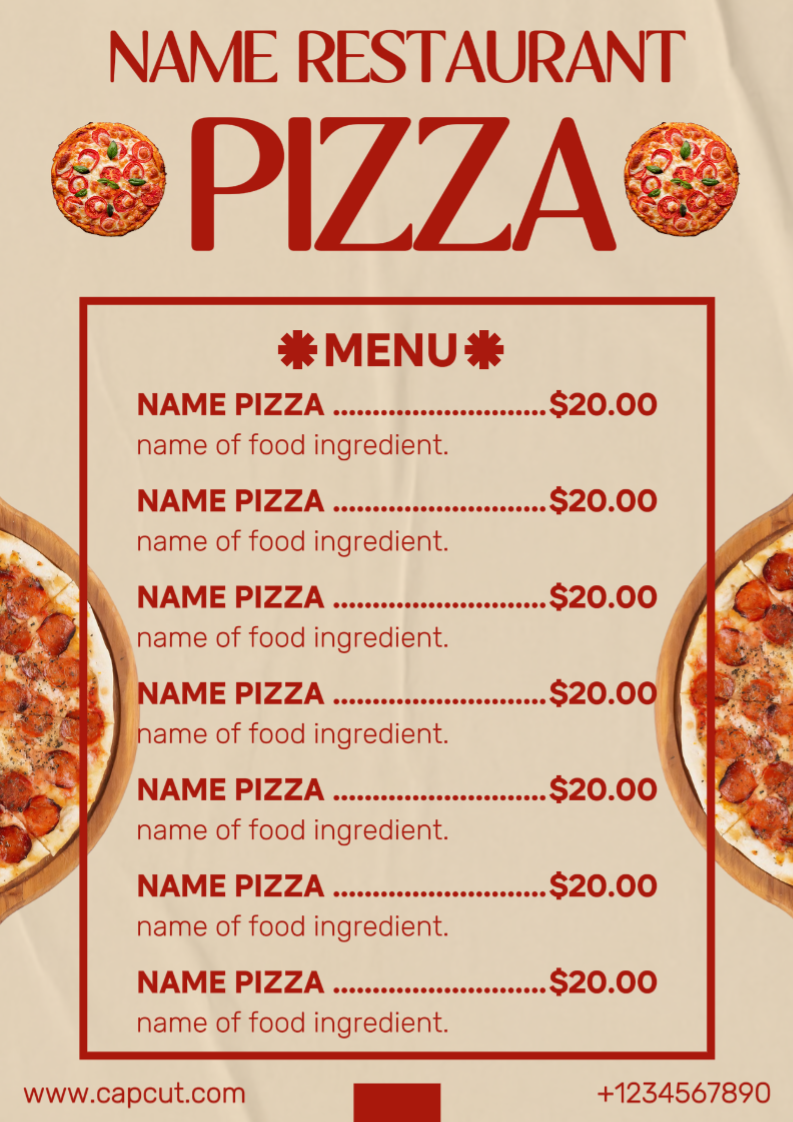 Menú Restaurante Pizza.