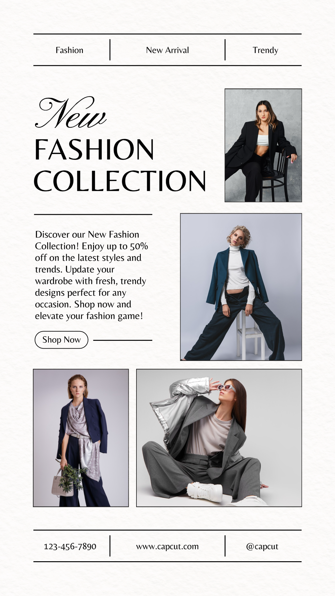 Cartel de marketing de collage minimalista Instagram Story Fashion Collection Blanco y negro