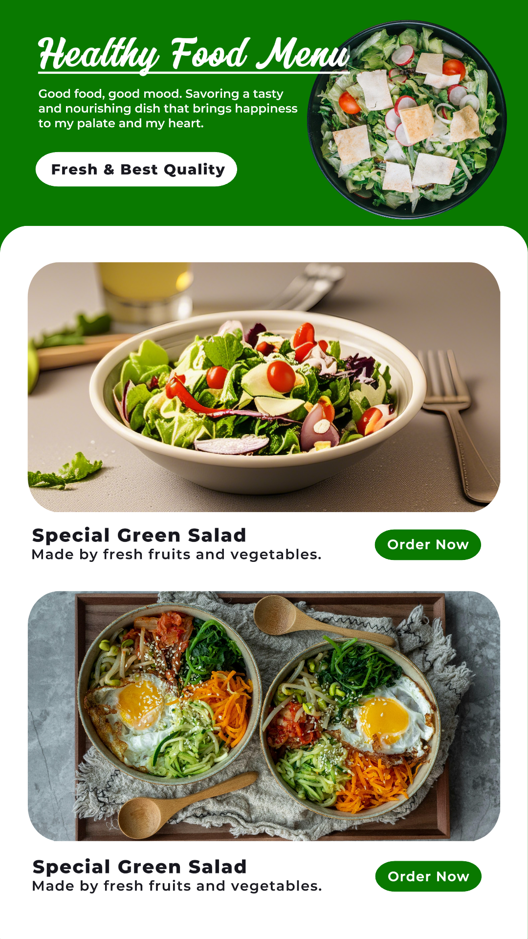 Menú De Comida Saludable Promoción De Alimentos Y Bebidas Instagram Story Post Green & White Minimalista