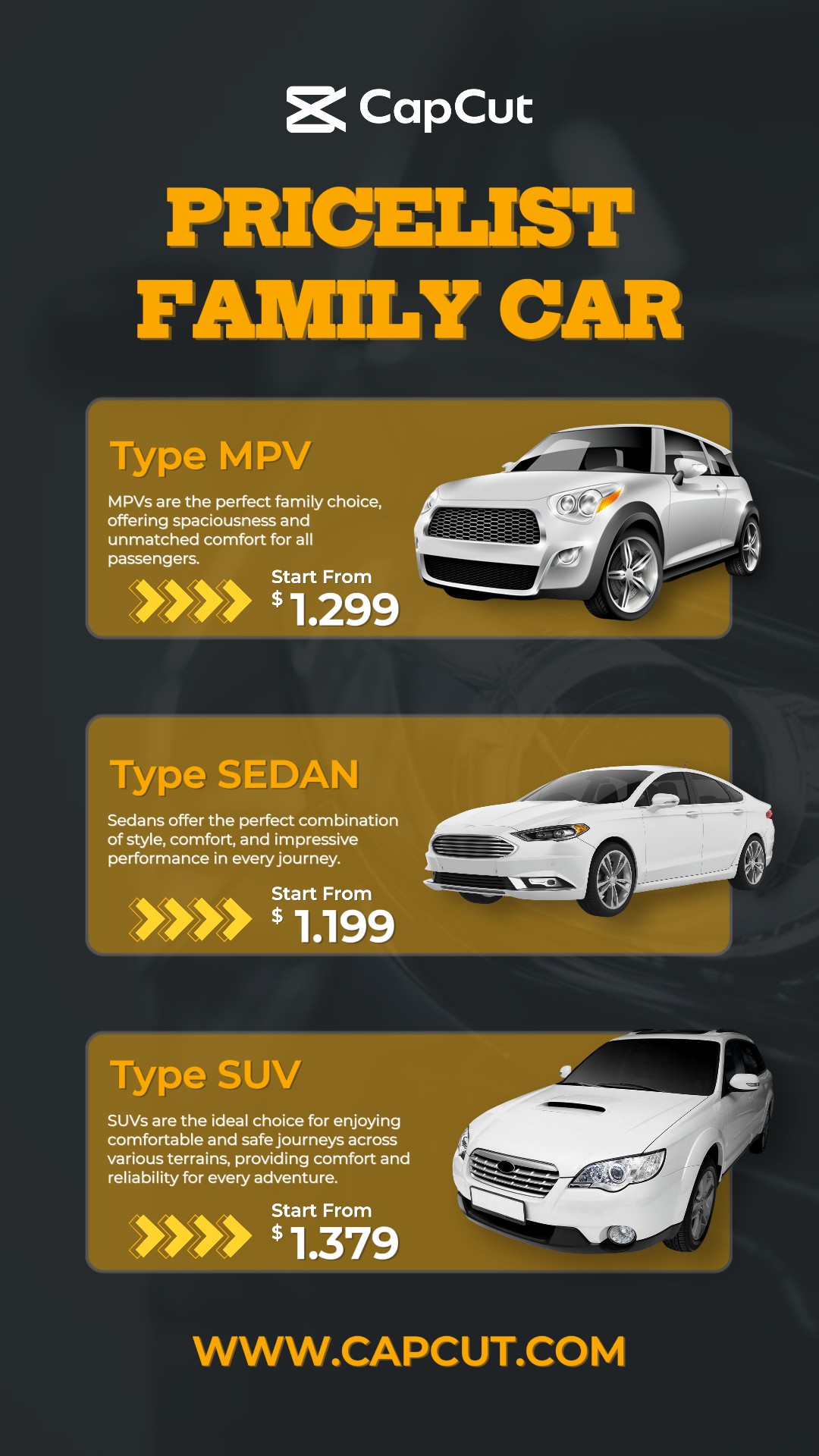 Cartel de marketing de coches Lista de precios Historia de Instagram Negro Amarillo