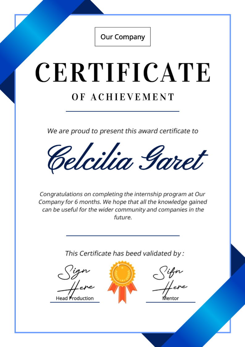 Sertifikat Non Pemasaran Desain Putih Biru