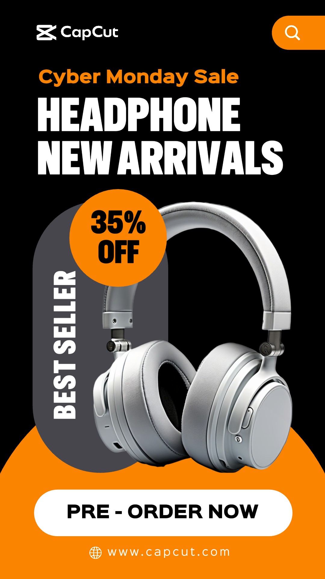 Black and Orange Modern UI Headphone Cyber Monday Sale Instagram Story