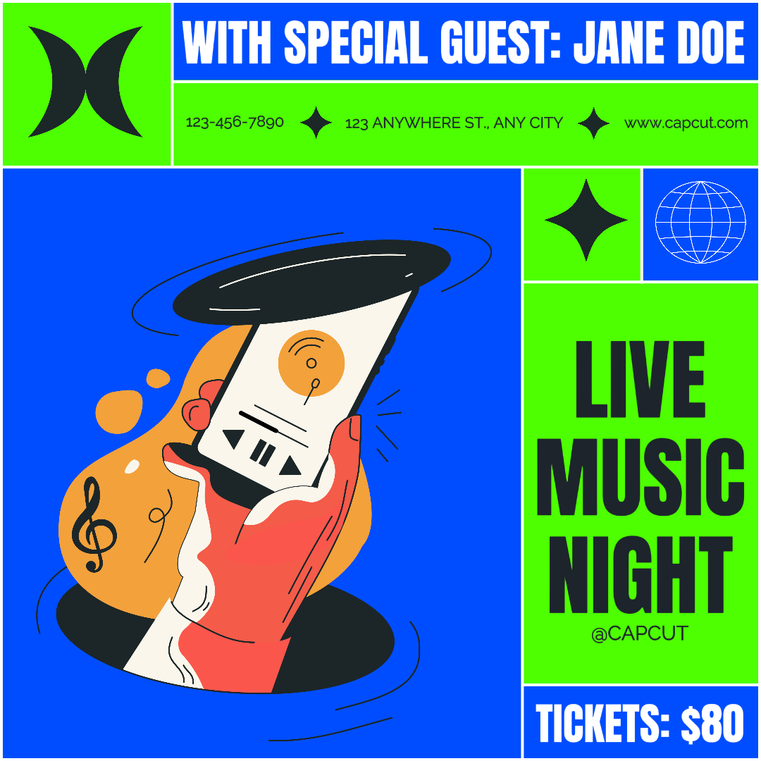 Entertainment Live Music Night Affiche Rétro Vert 