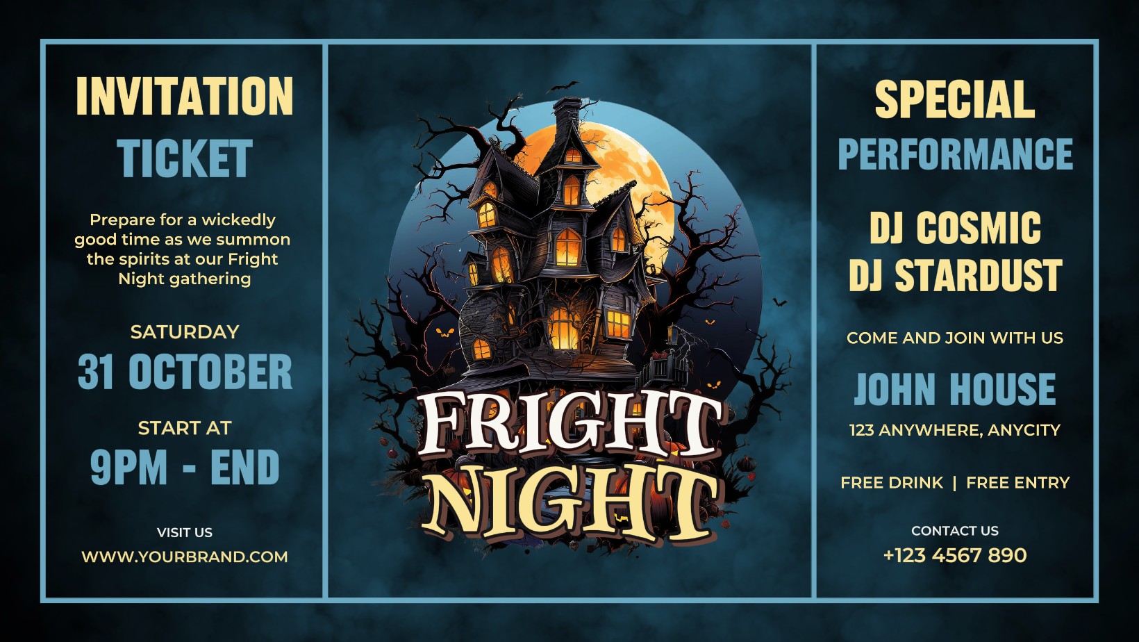 Billet d'invitation Fright Night pour la fête d'Halloween
