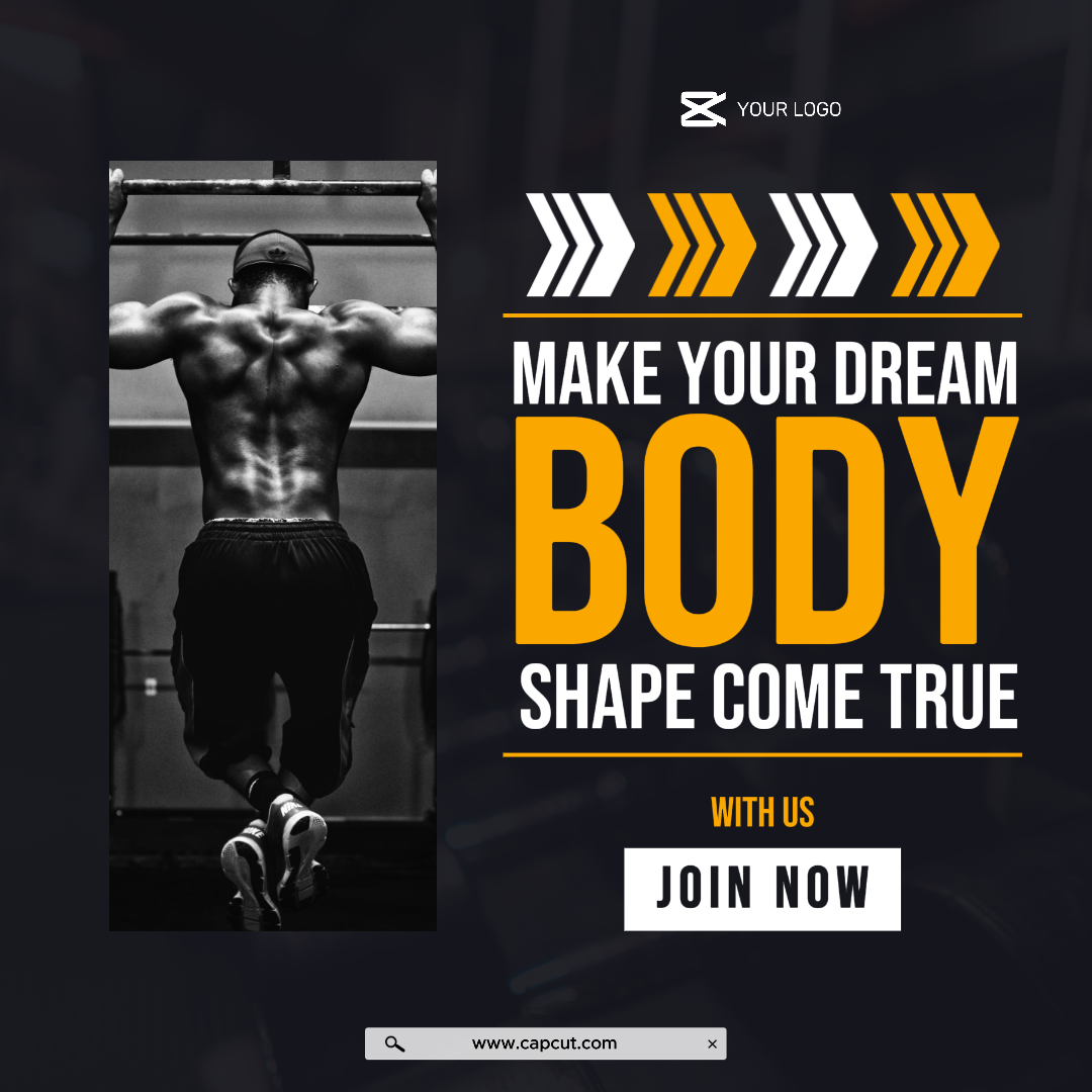 Workout und Fitness machen Ihren Traum Instagram Post Gelb und Weiß Minimalistisch