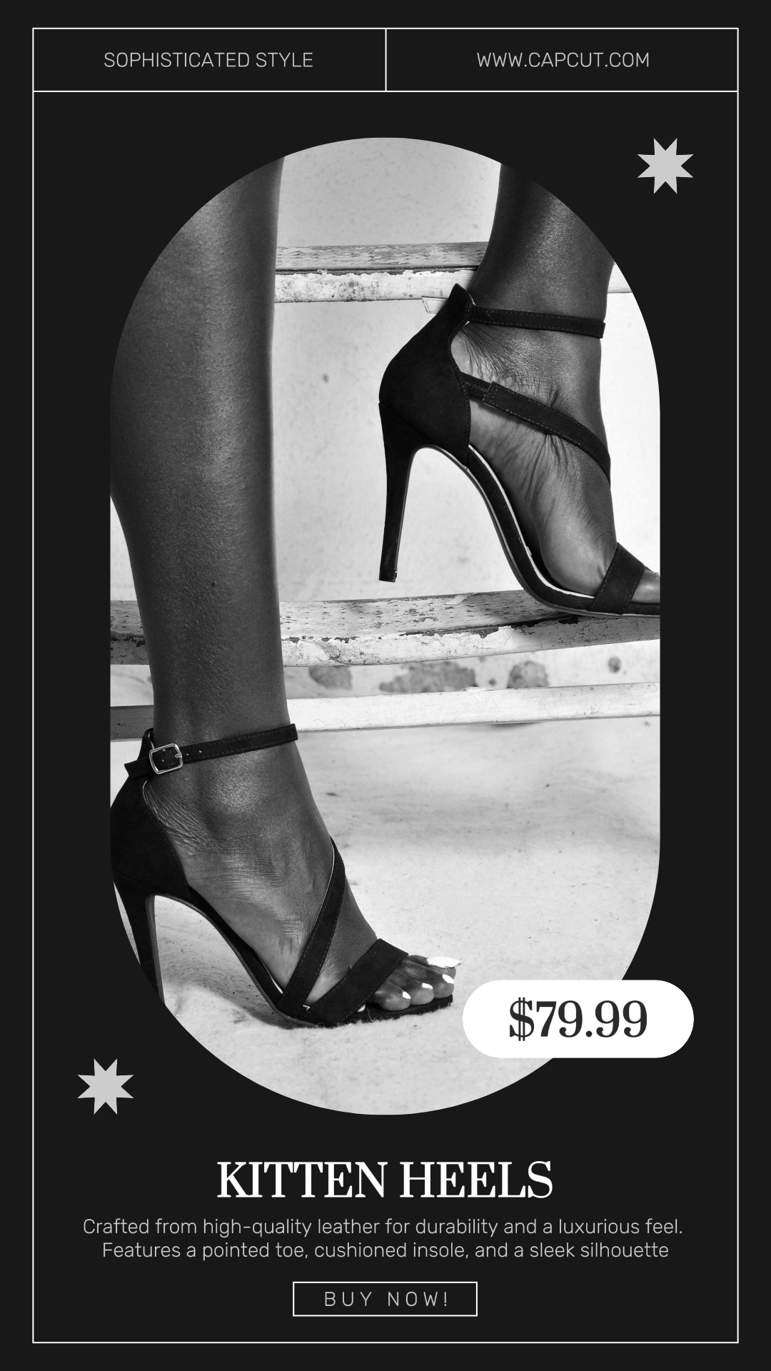 Clothing and Shoes Marketing Poster Kitten Heels Instagram Story Minimalist Black