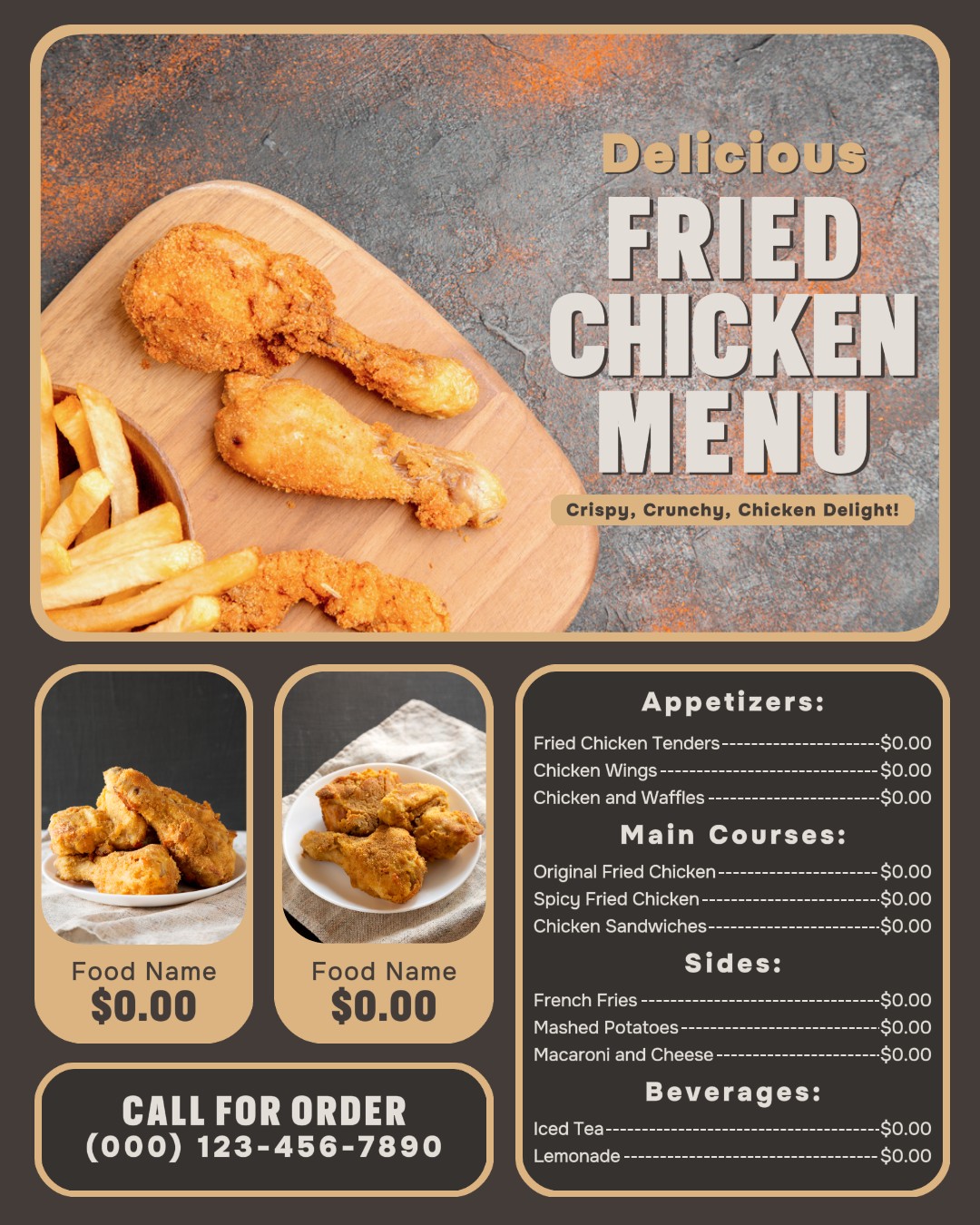 delicious fried chicken menu instagram post
