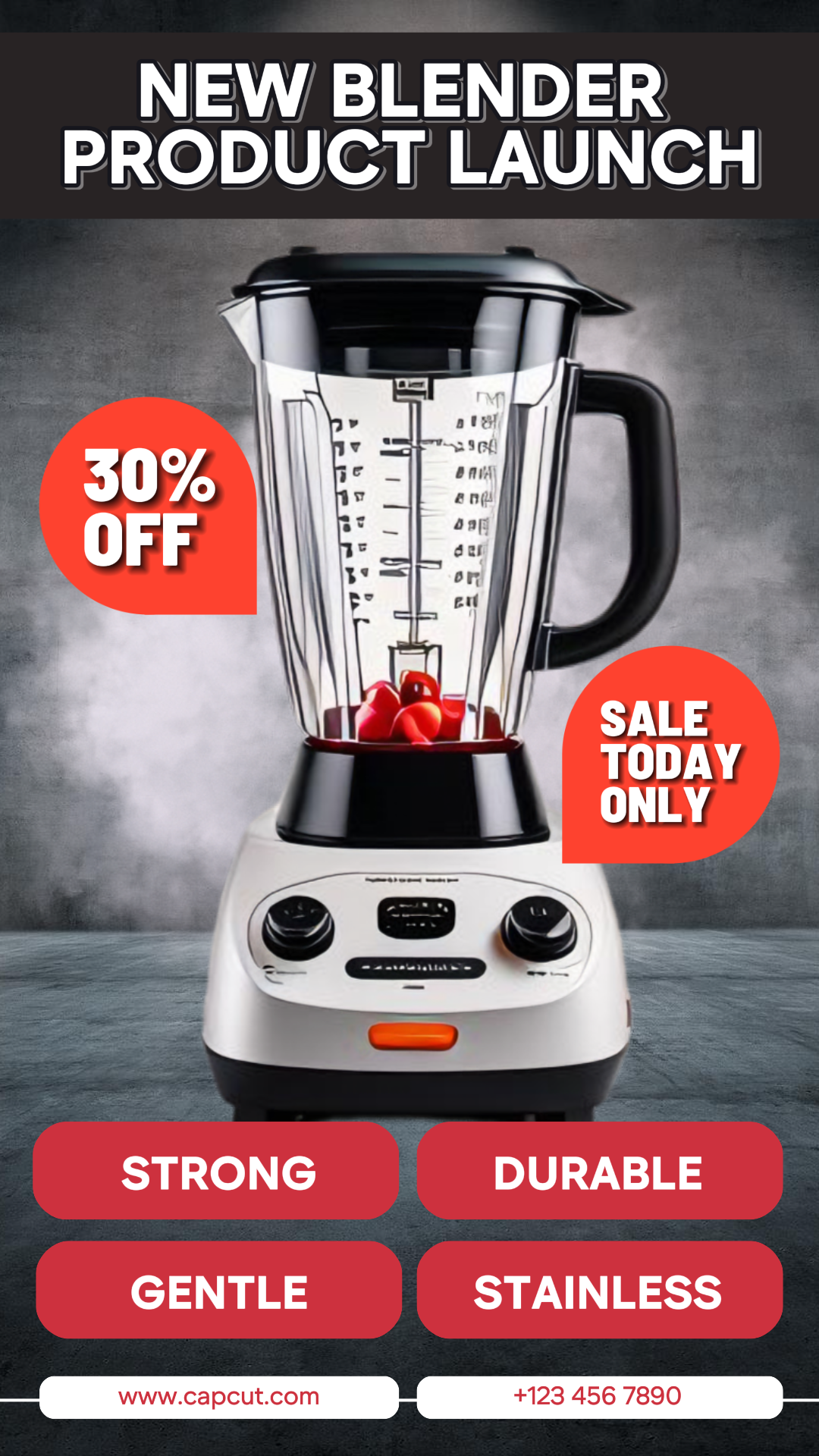 Electronic, Minimalist black themed blender product display on Instagram story