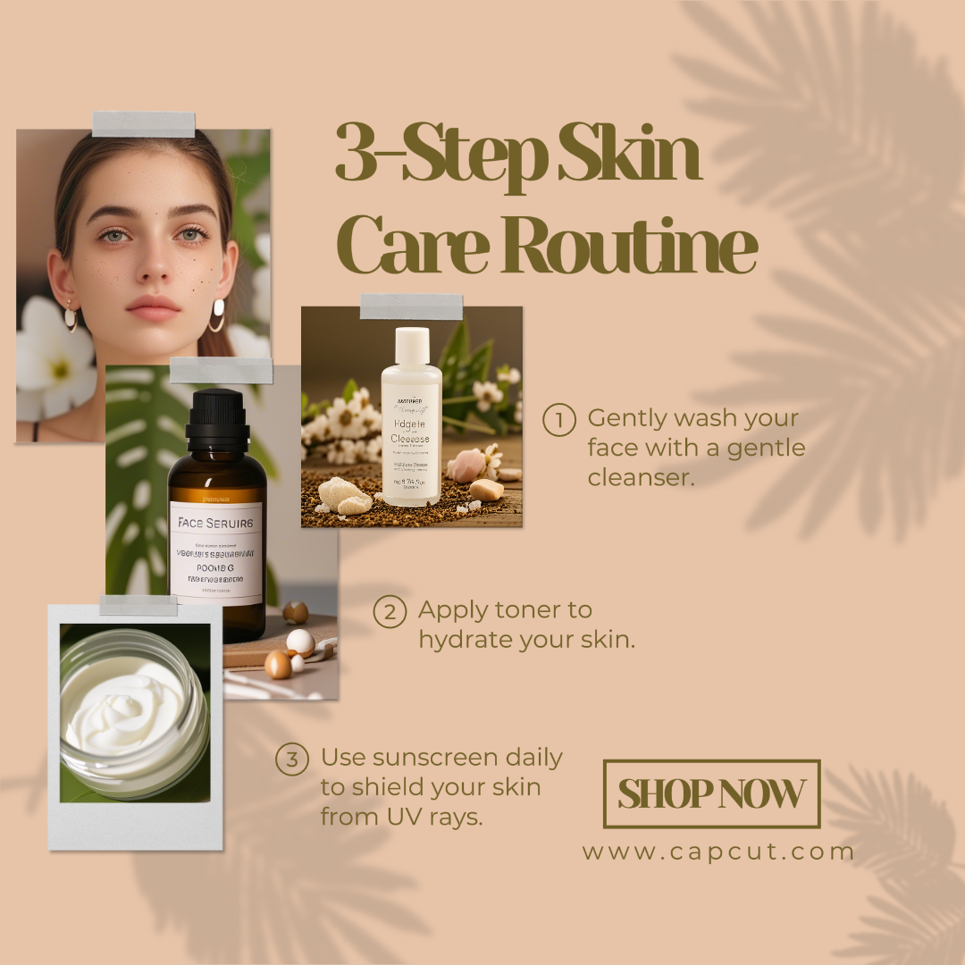 Collage minimaliste -Affiche marketing Instagram post Routine de soins de la peau 