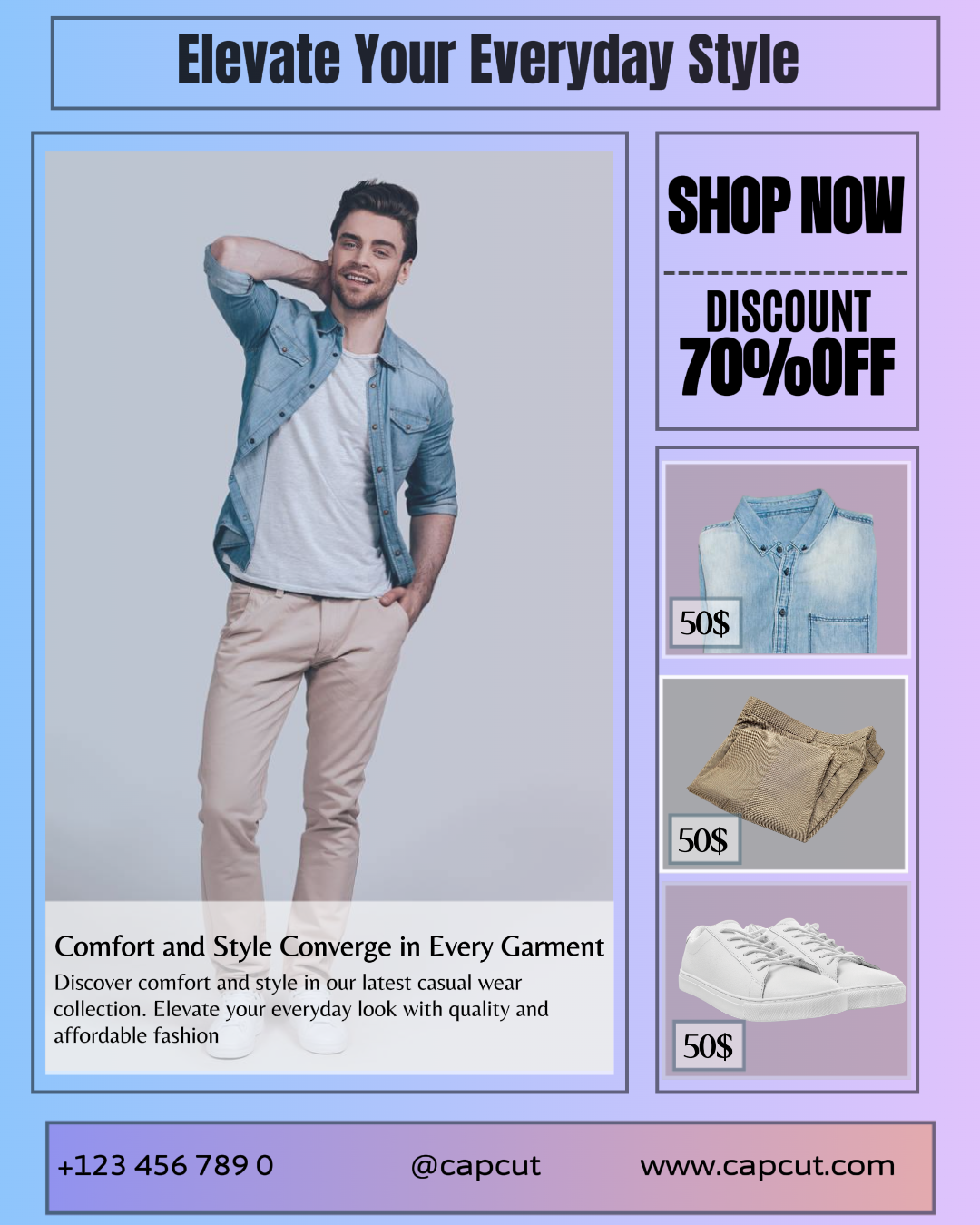 Promotion of contemporary stylish men's clothing for Instagram portraits