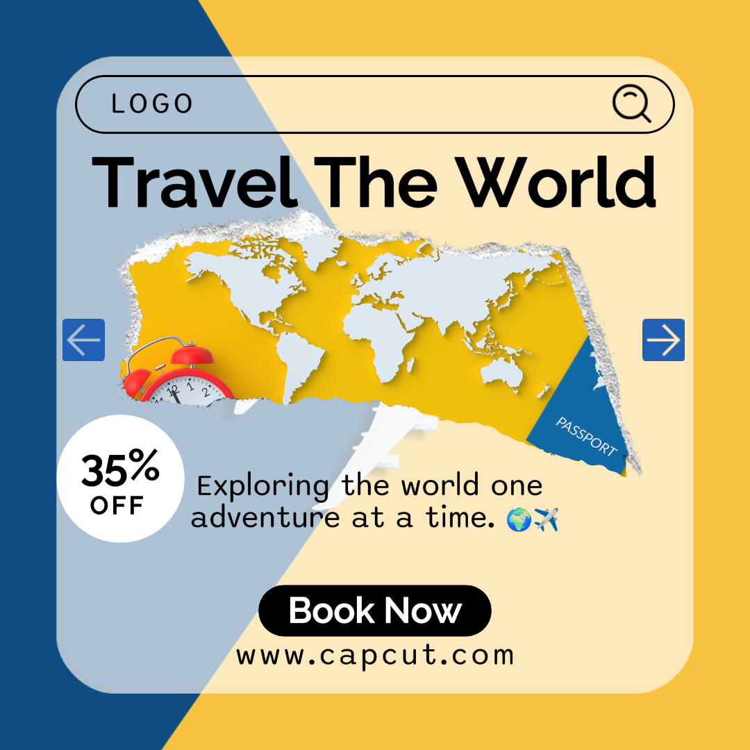 Travel Creative Poster Explore The World Instagram Post Blue and Yellow