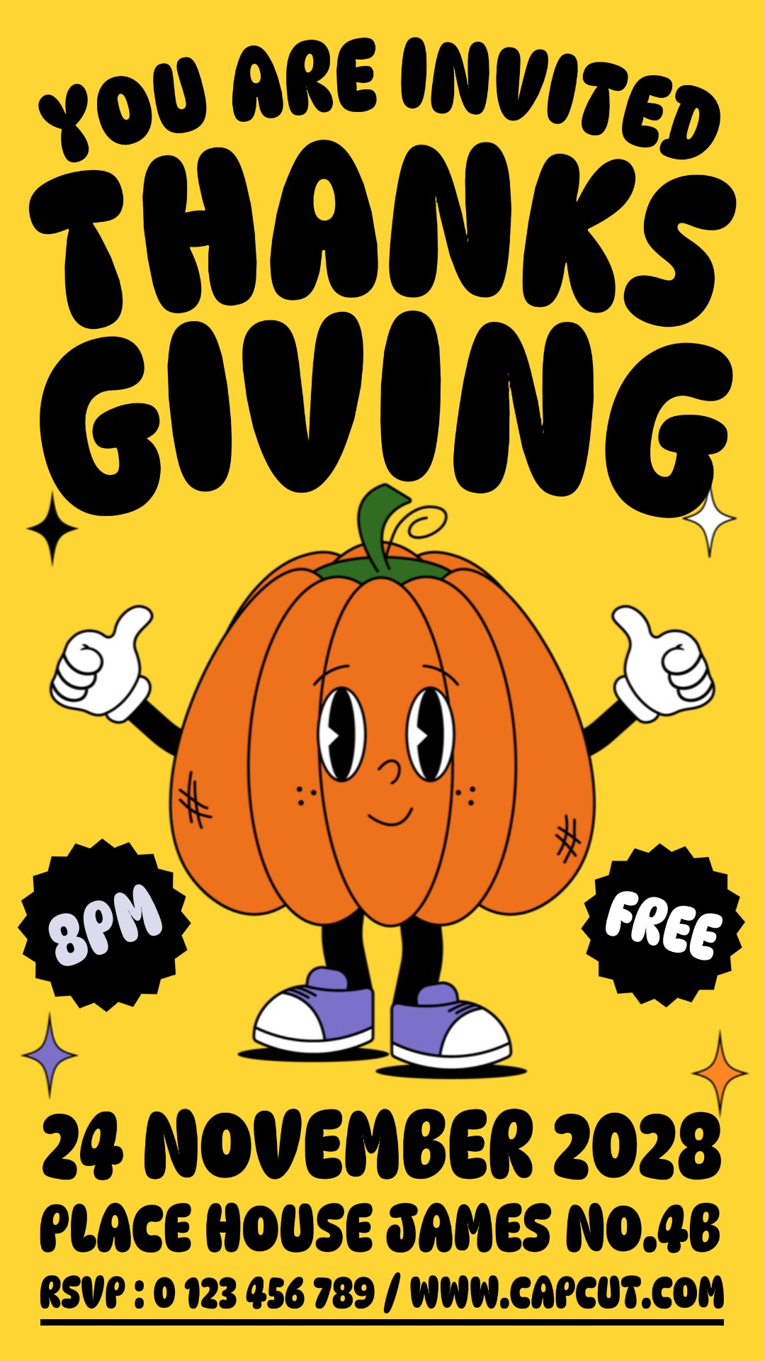 Danke Einladung Instagram Story Gelb Retro Lustig