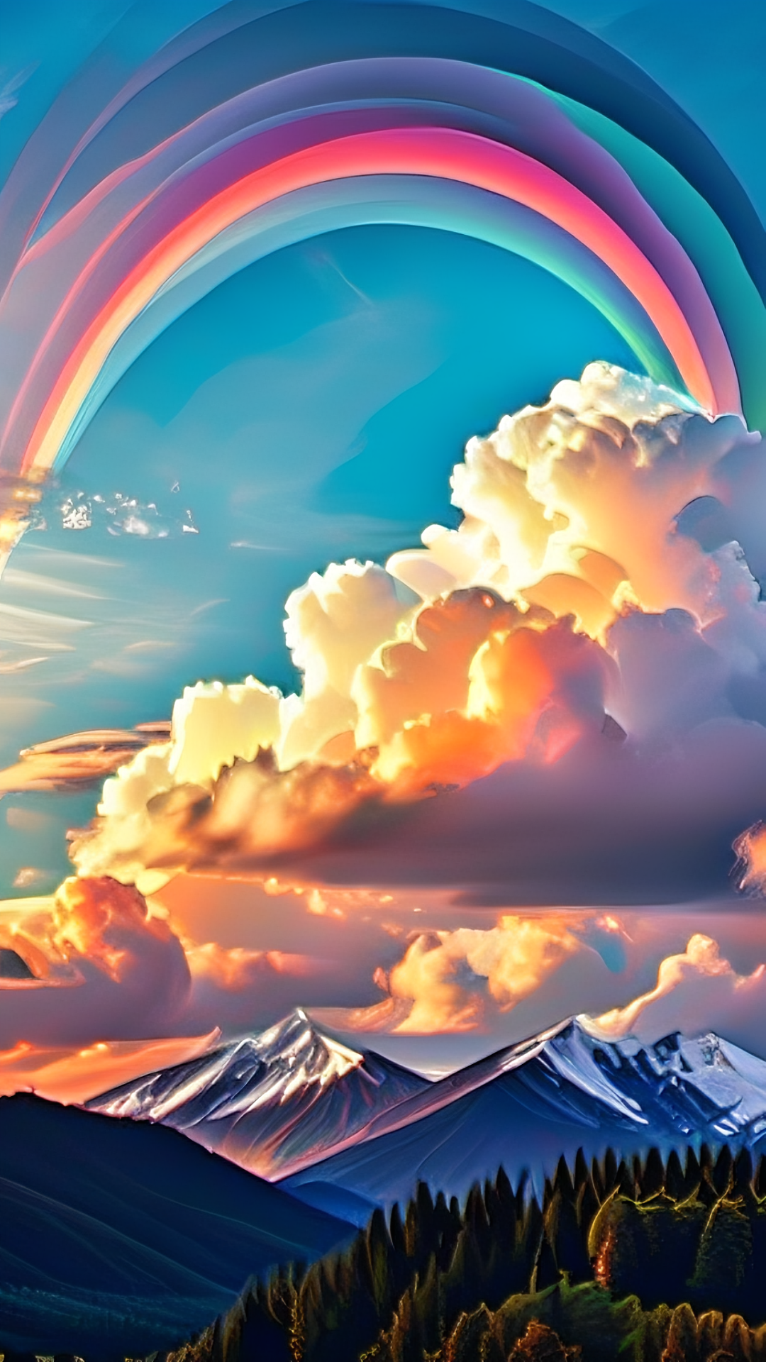 Fondo de pantalla póster creativo de nubes y vistas a la montaña